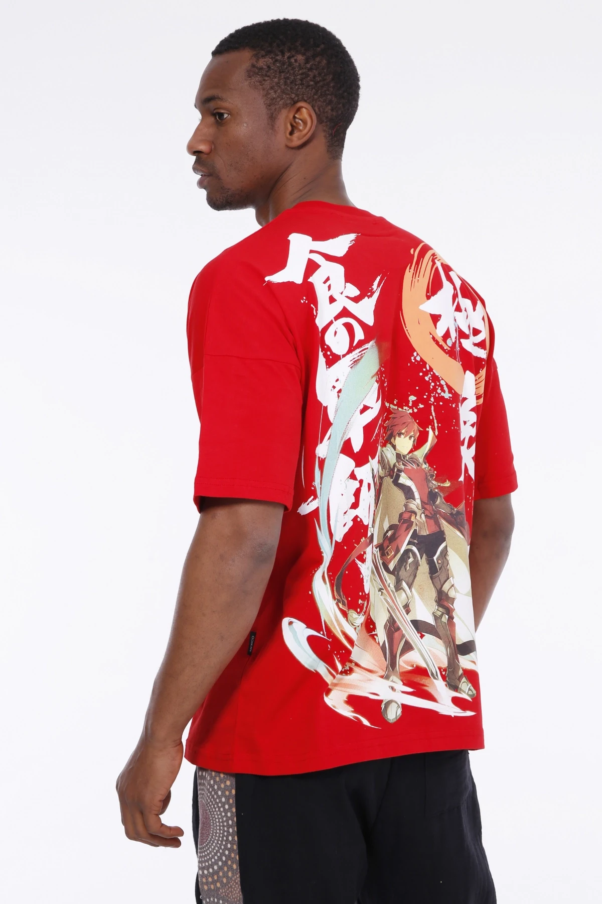 Erkek Kırmızı Çizgi Karakteri Baskılı Oversize Örme T-shirt HZL23S-MXC130101