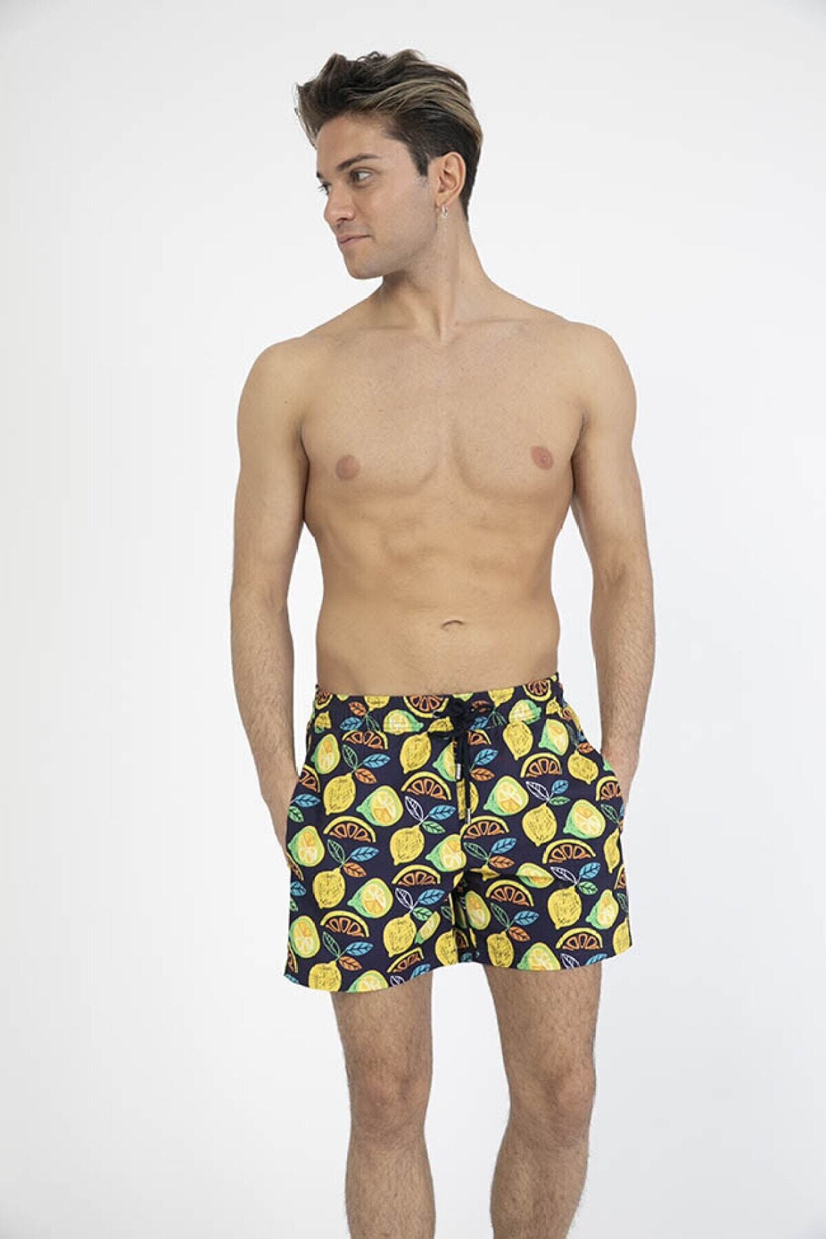 Erkek Lacivert Baskılı Deniz Şort