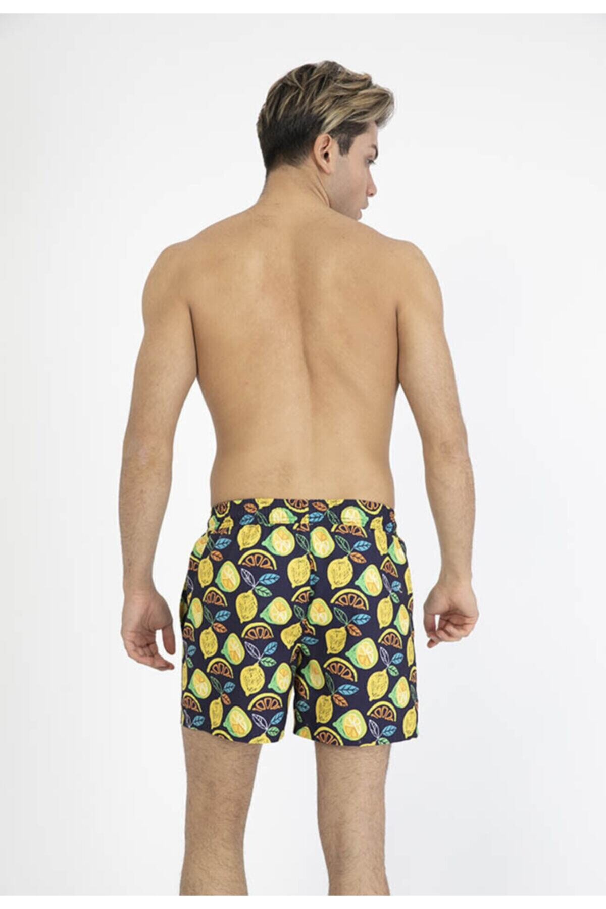 Erkek Lacivert Baskılı Deniz Şort