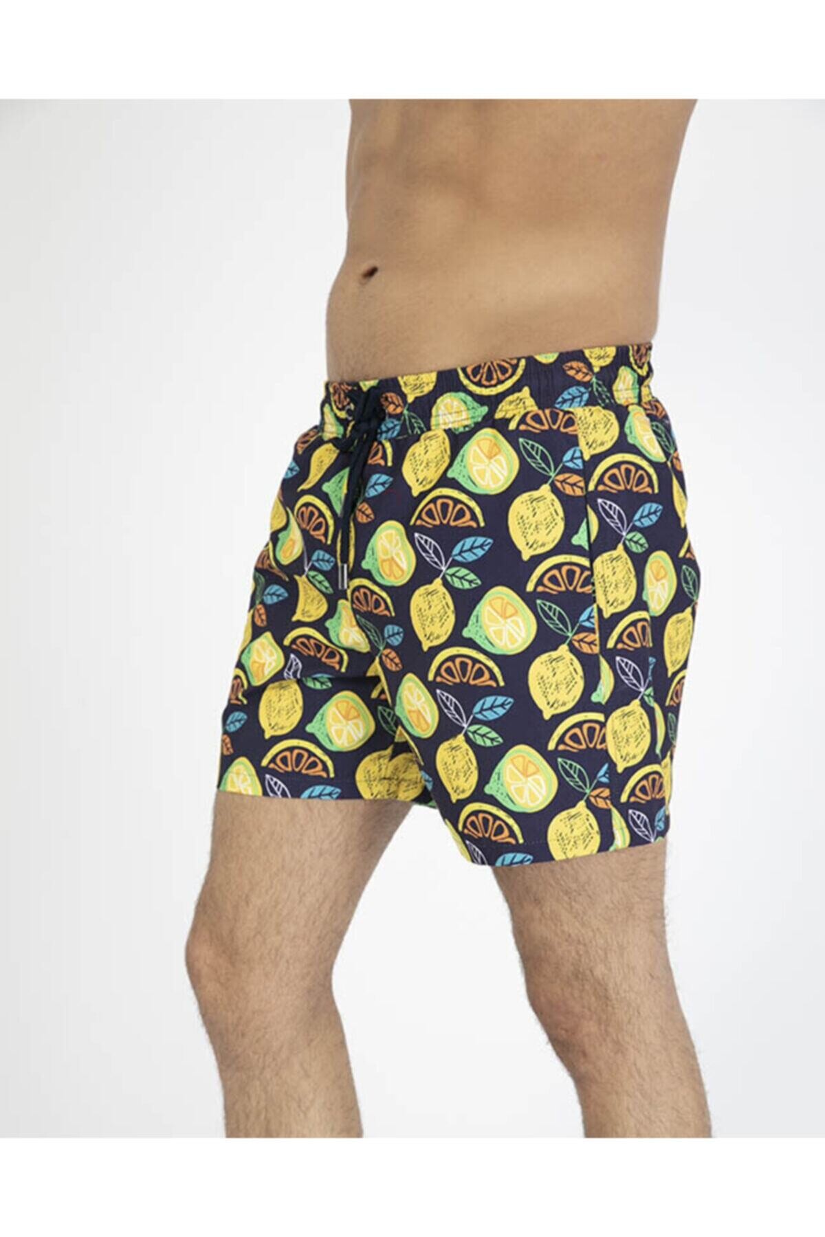 Erkek Lacivert Baskılı Deniz Şort