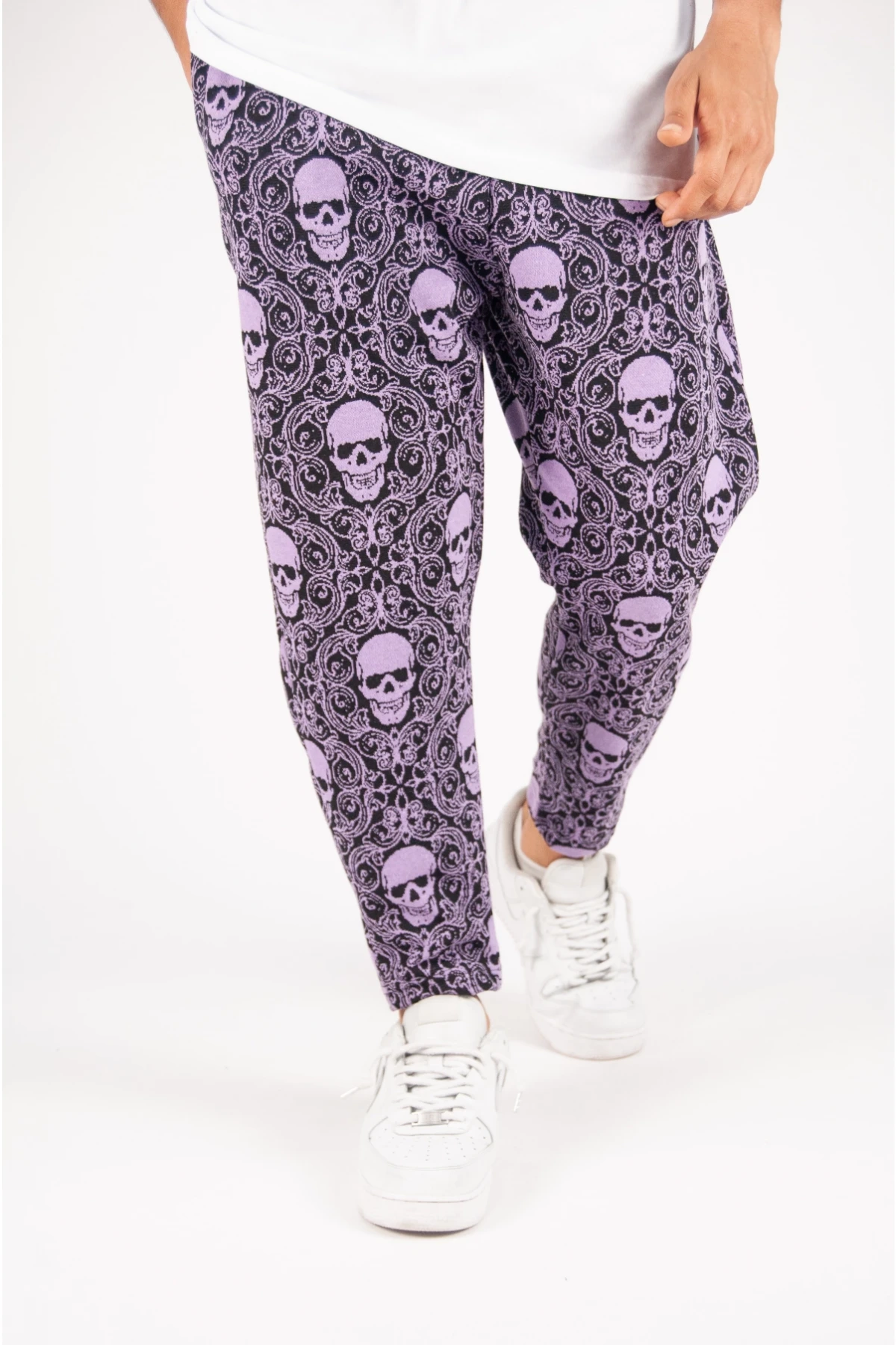 Erkek Mor Kuru Kafa Desenli  Düz Kesim Eşofman Altı HZL24S-MXC170421