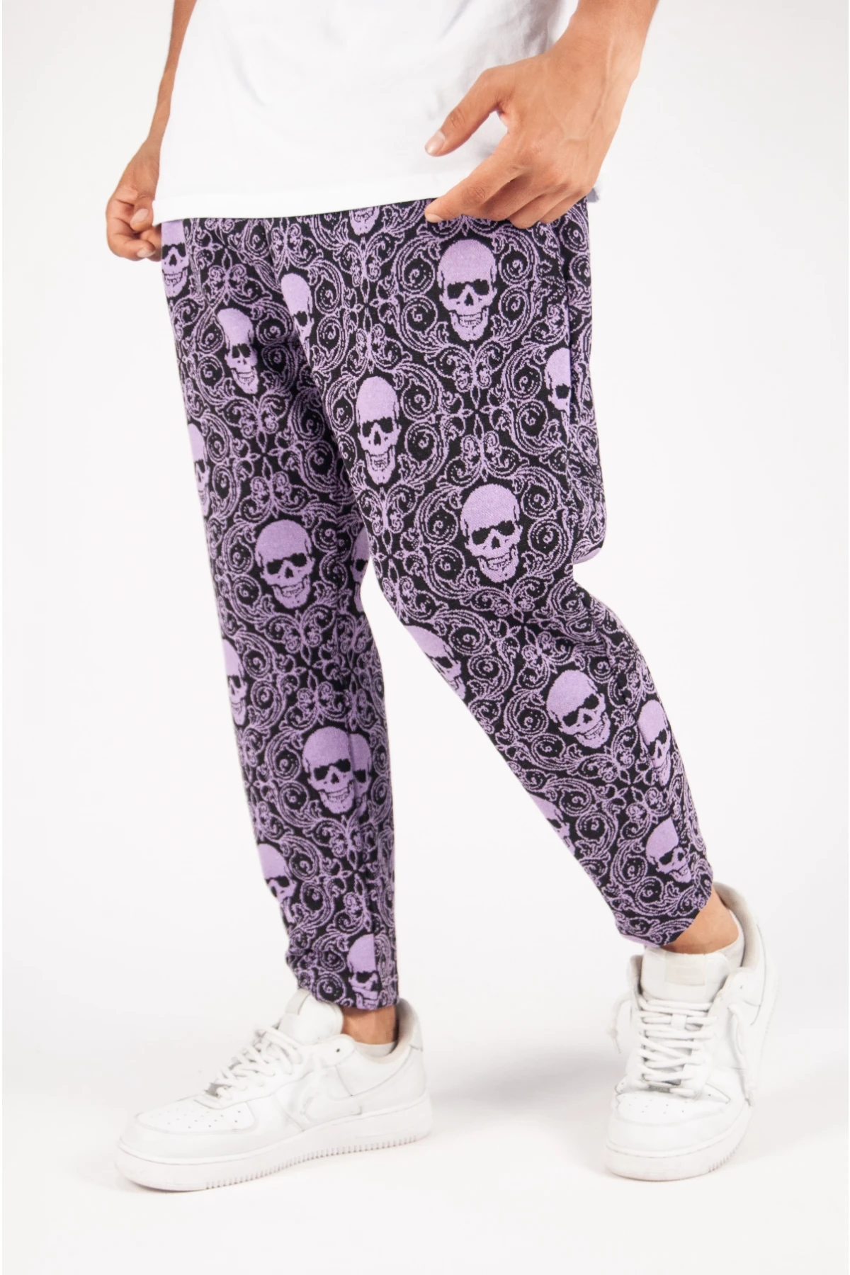 Erkek Mor Kuru Kafa Desenli  Düz Kesim Eşofman Altı HZL24S-MXC170421