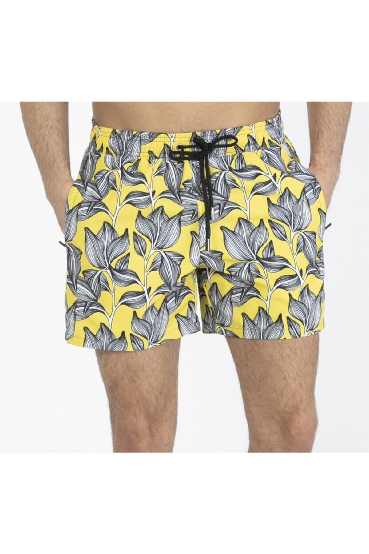 Erkek Sarı Baskılı Deniz Şort
