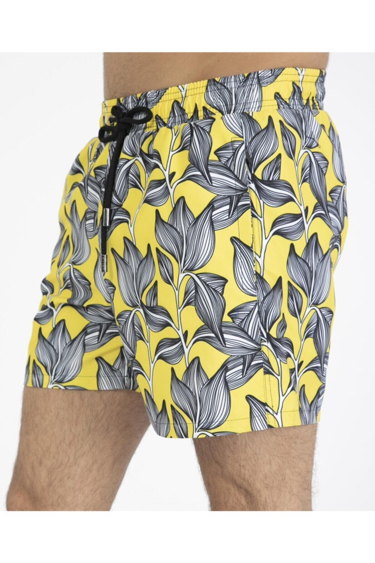 Erkek Sarı Baskılı Deniz Şort