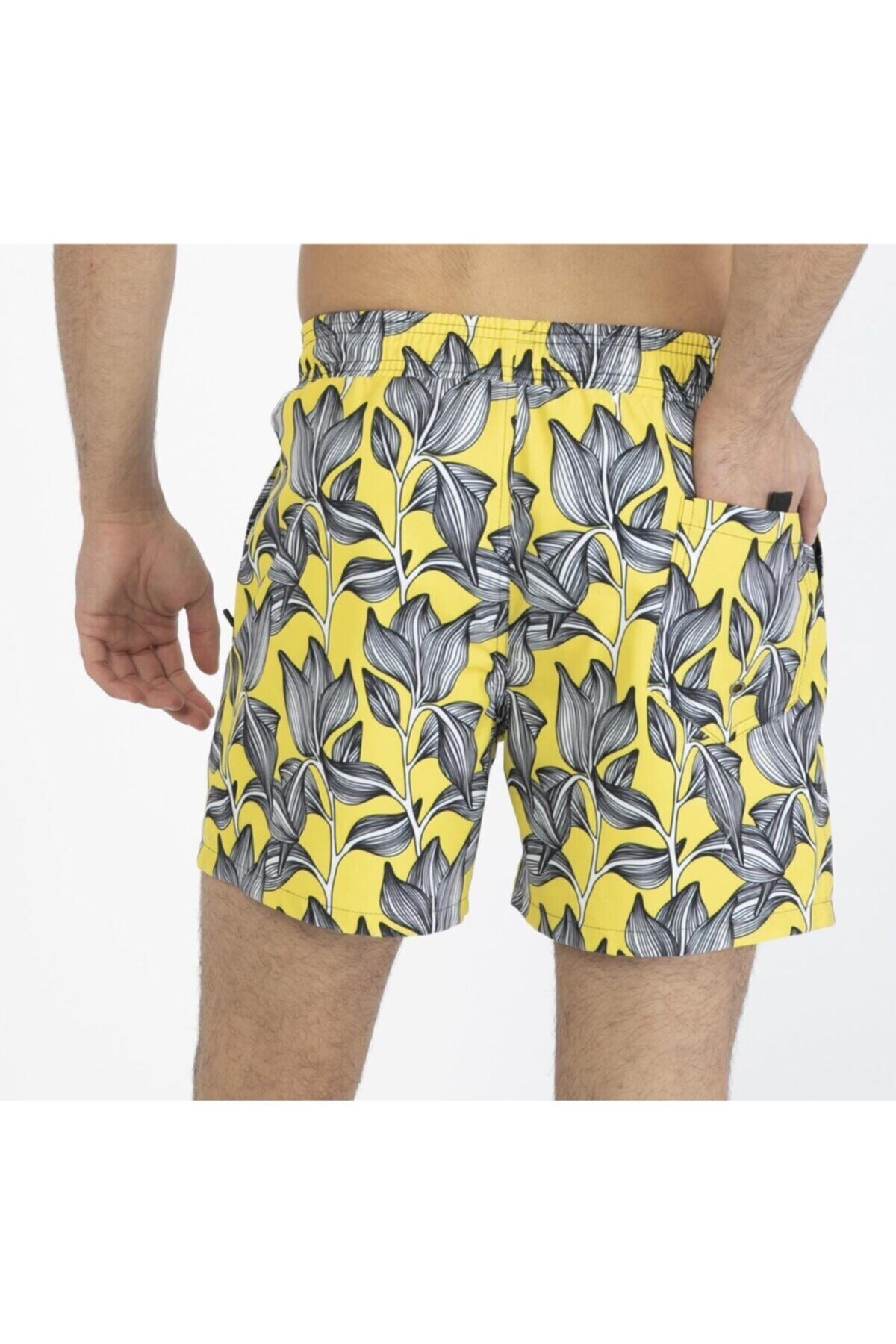Erkek Sarı Baskılı Deniz Şort