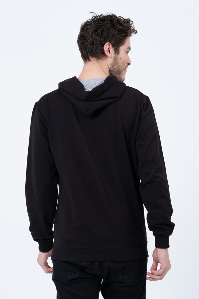 Erkek Siyah King Tacı Baskılı Kapüşonlu Oversize Sweatshirt  HZL23W-SR120031