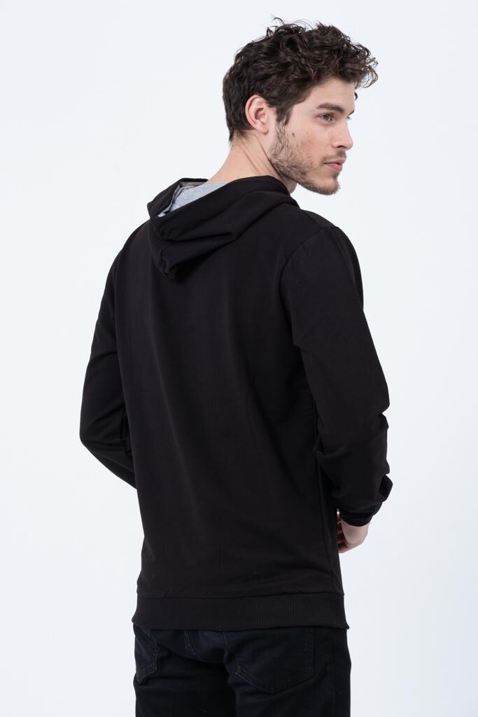 Erkek Siyah King Tacı Baskılı Kapüşonlu Oversize Sweatshirt  HZL23W-SR120031