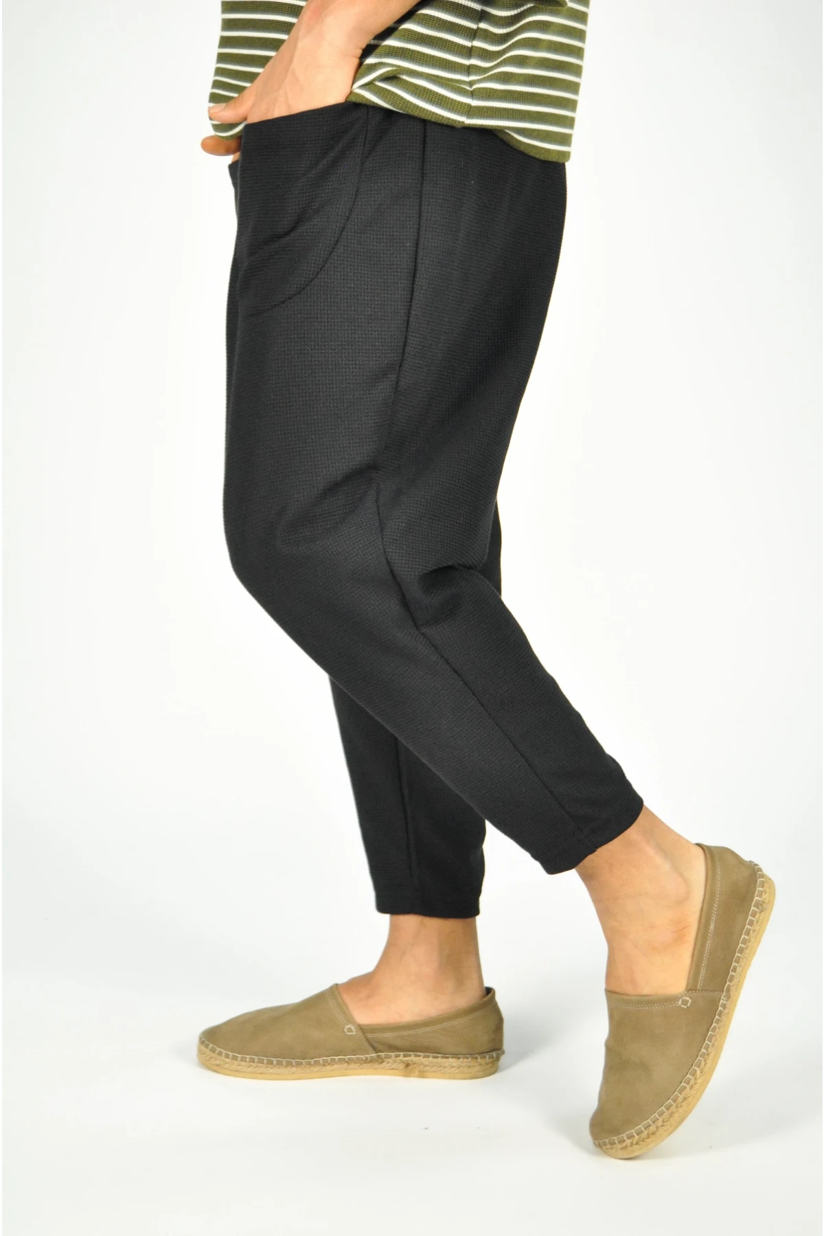 Erkek Siyah Önden Cepli  Bol Kesim Şalvar Tip Eşofman Altı HZL23S-MXC17142-11