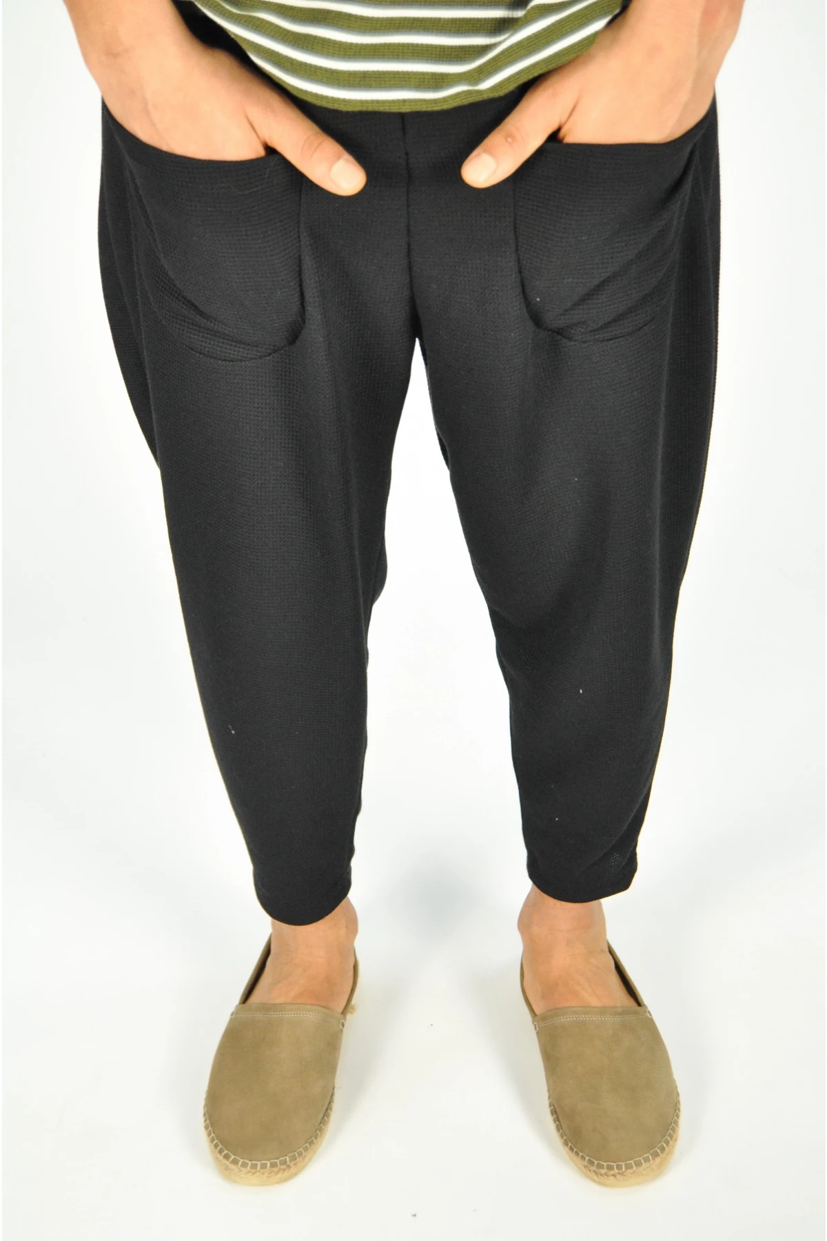 Erkek Siyah Önden Cepli  Bol Kesim Şalvar Tip Eşofman Altı HZL23S-MXC17142-11