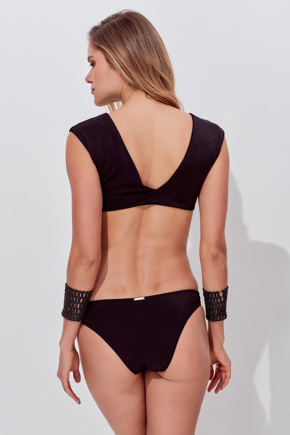 Helena Bağlamalı Taşlı Bikini Takım MY18202 Siyah