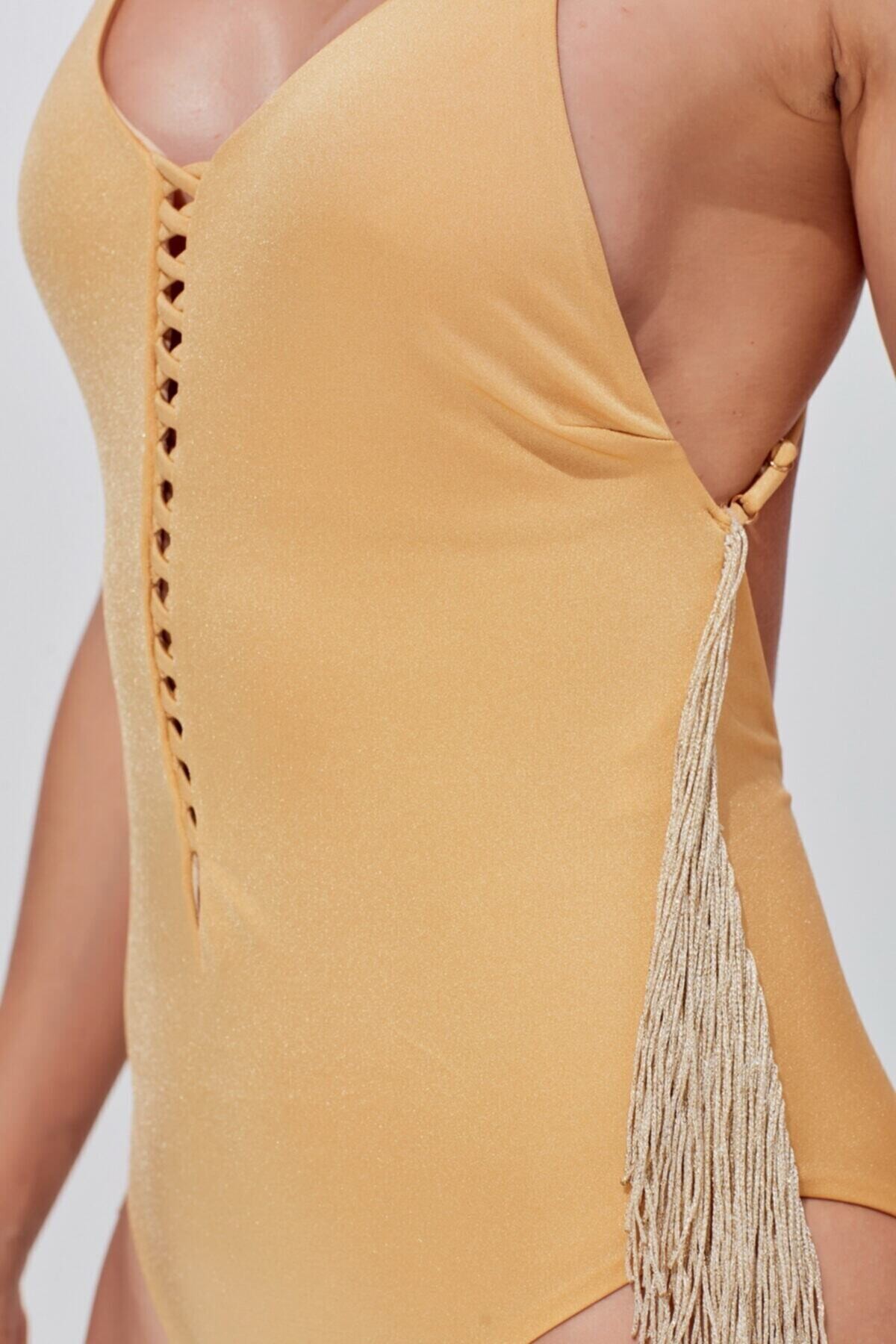 Kadın Bej Kendall İnce Askılı Püsküllü Mayo MY18102