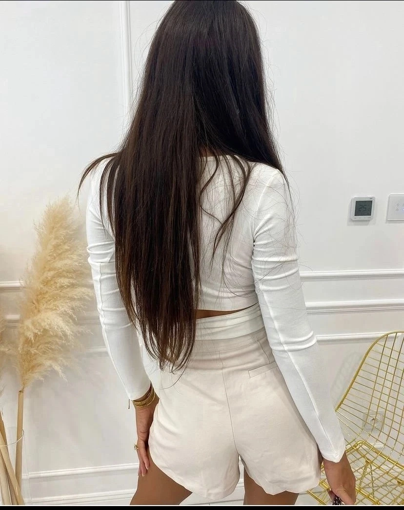 Kadın Beyaz U Yaka Belden Bağlamalı Kaşkorse Bluz HZL24S-BD120011