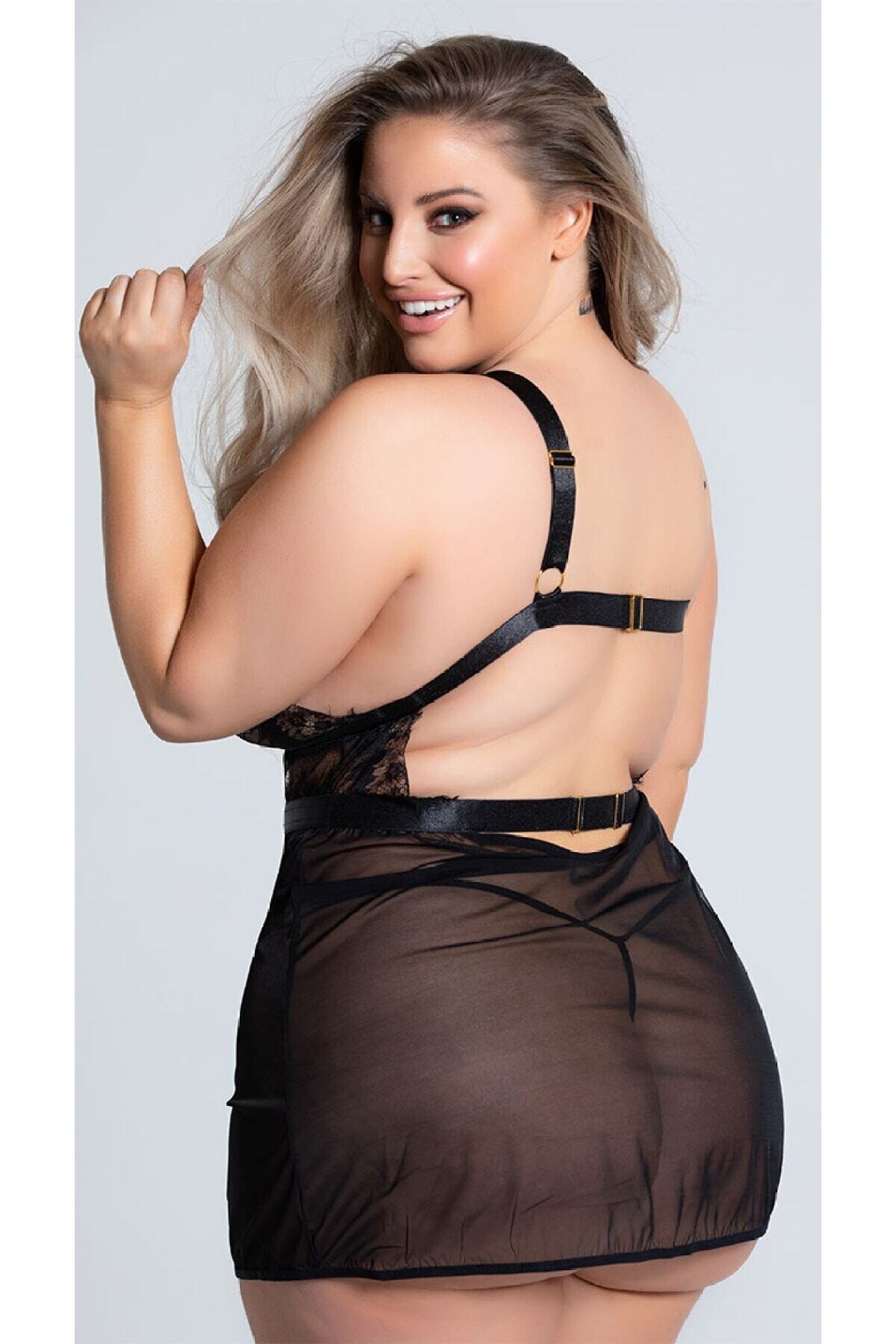 Kadın Büyük Beden Göğüs Altı Şeritli Ayarlanabilir Askılı Fantezi Gecelik HZL22W-FD183021