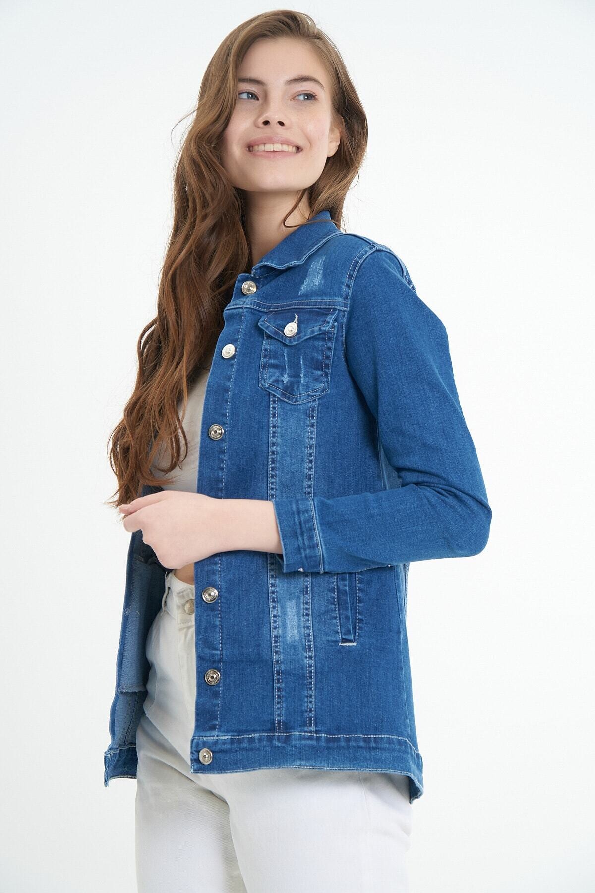 Kadın Denim Basic Cepli Kot Ceket HZL22W-BD106551