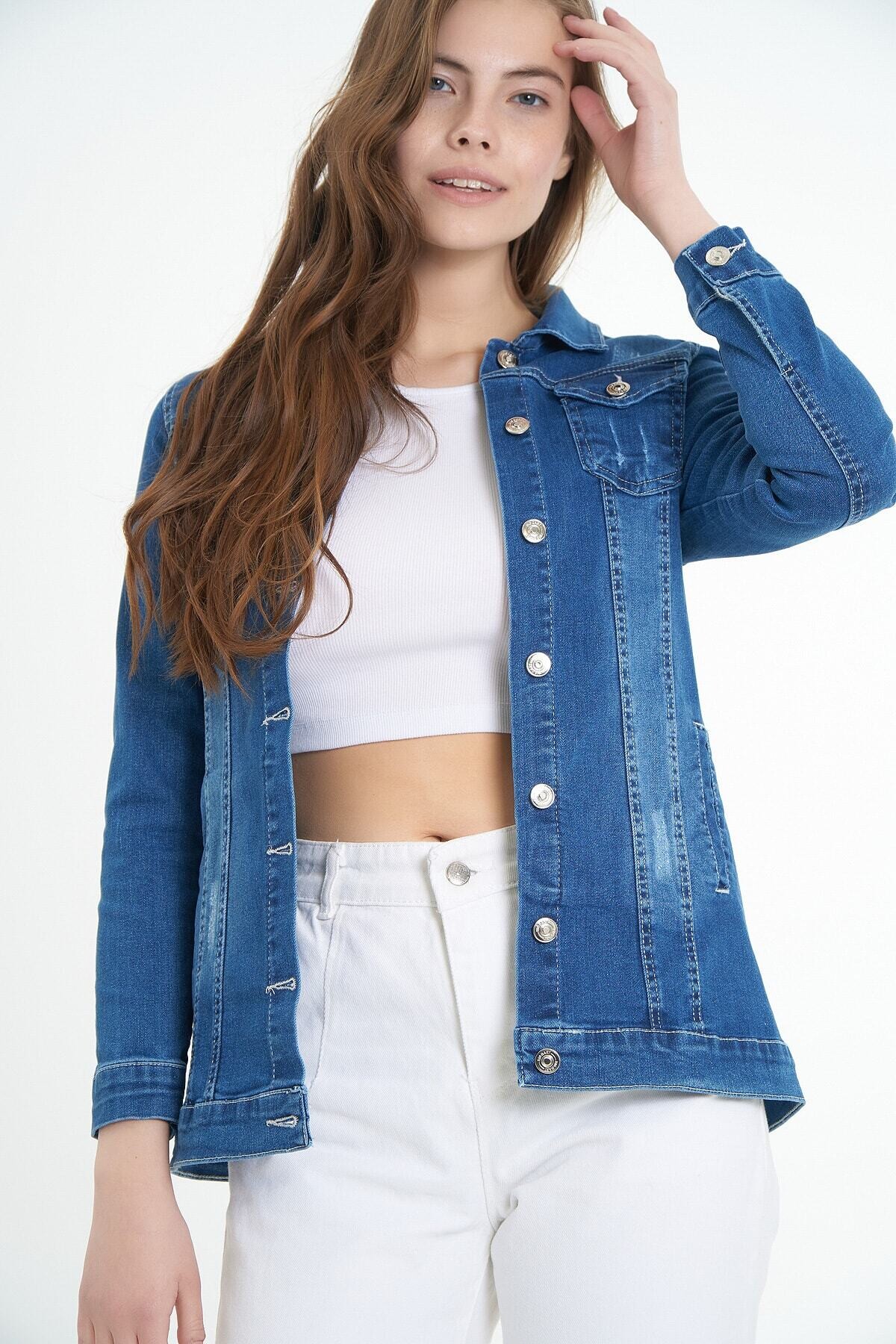 Kadın Denim Basic Cepli Kot Ceket HZL22W-BD106551
