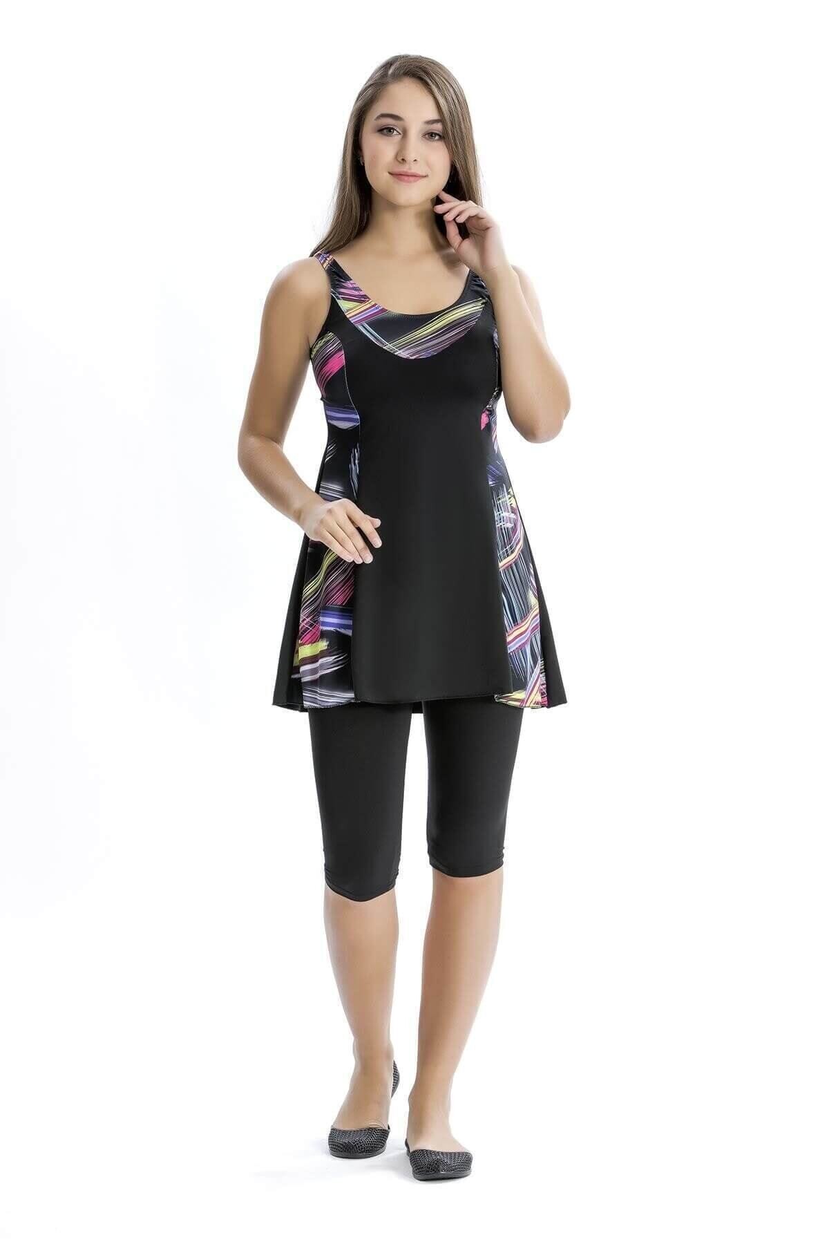 Kadın Desenli Kolsuz Taytlı Mayo Armss8004-01