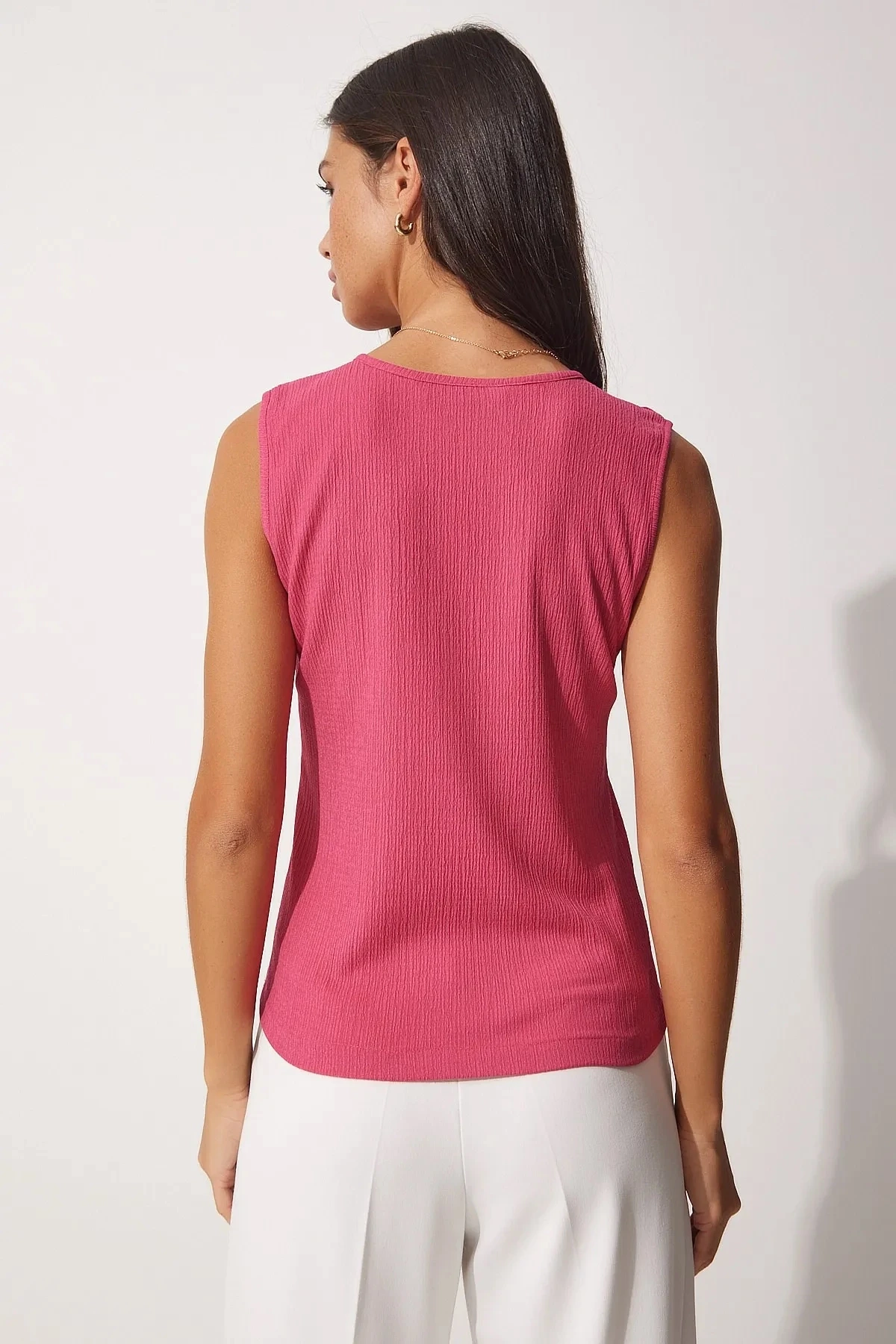 Kadın Fuşya Kare Yaka Örme Bluz HZL23S-BD104761