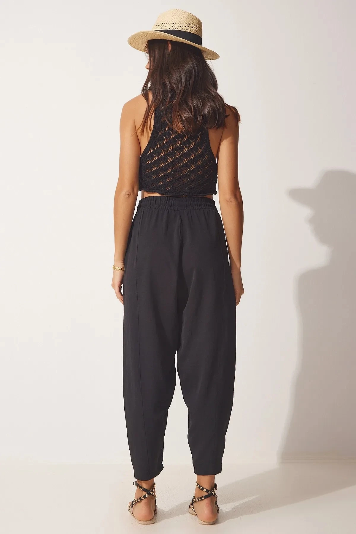 Kadın Siyah Cepli Beli Lastikli Ayrobin Şalvar Pantolon HZL23S-BD165911