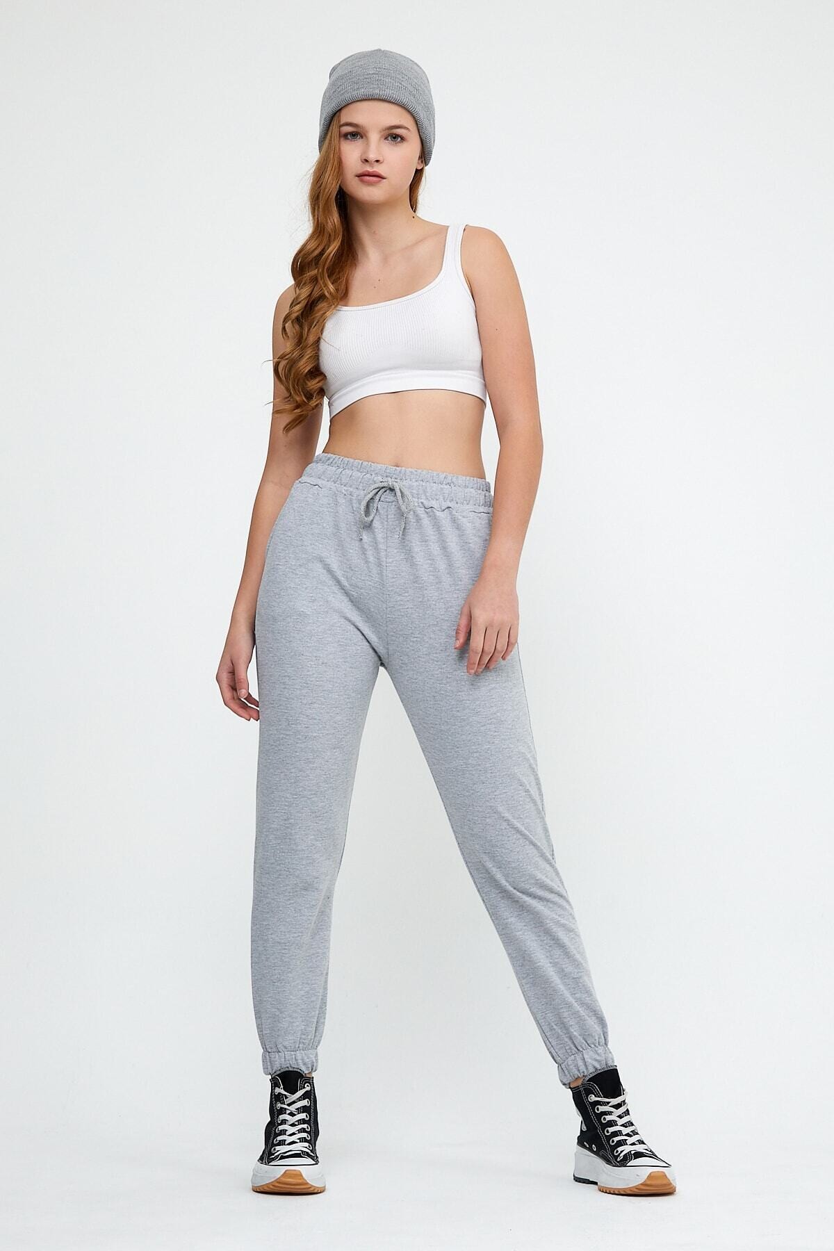 Kadın Taş Grisi Cepli Beli Paçası Lastikli Eşofman Altı HZL22W-BD1553661