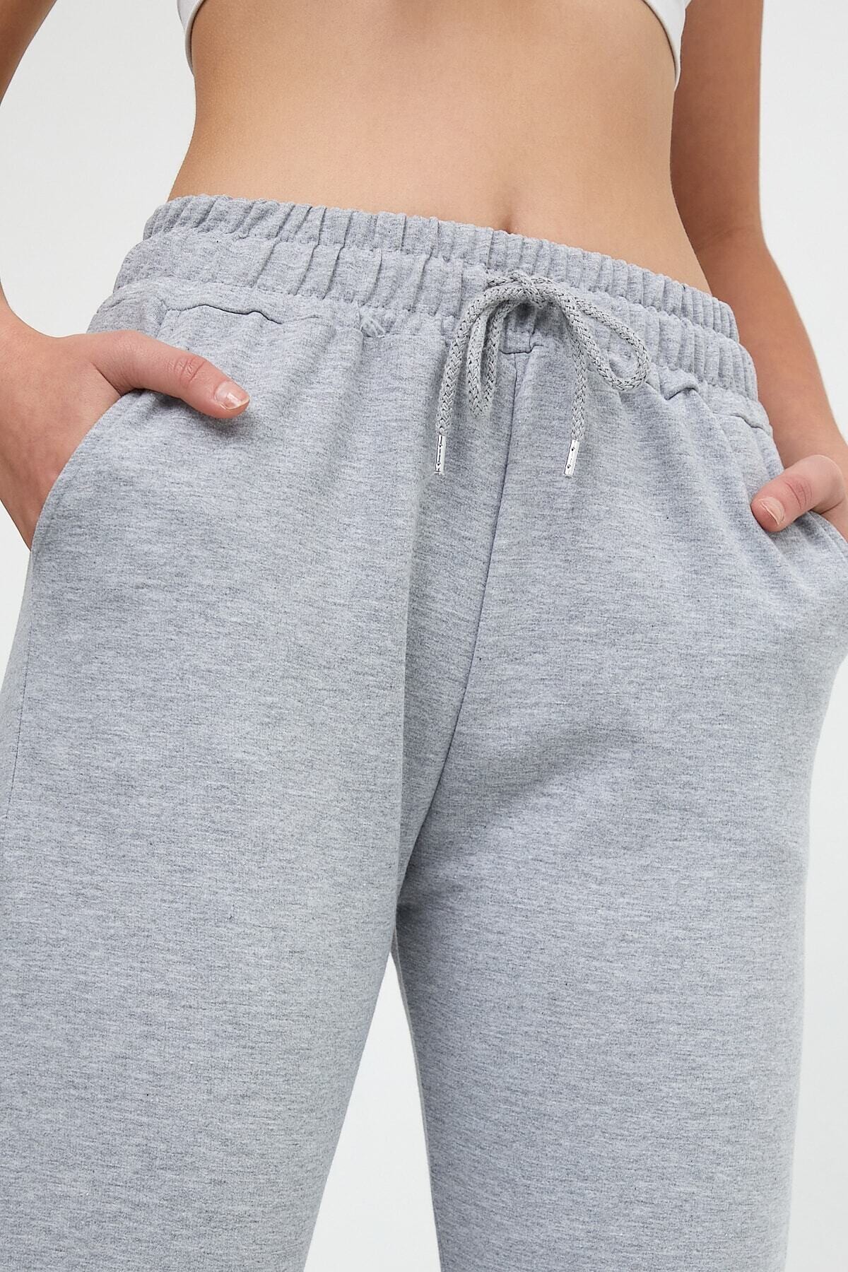 Kadın Taş Grisi Cepli Beli Paçası Lastikli Eşofman Altı HZL22W-BD1553661