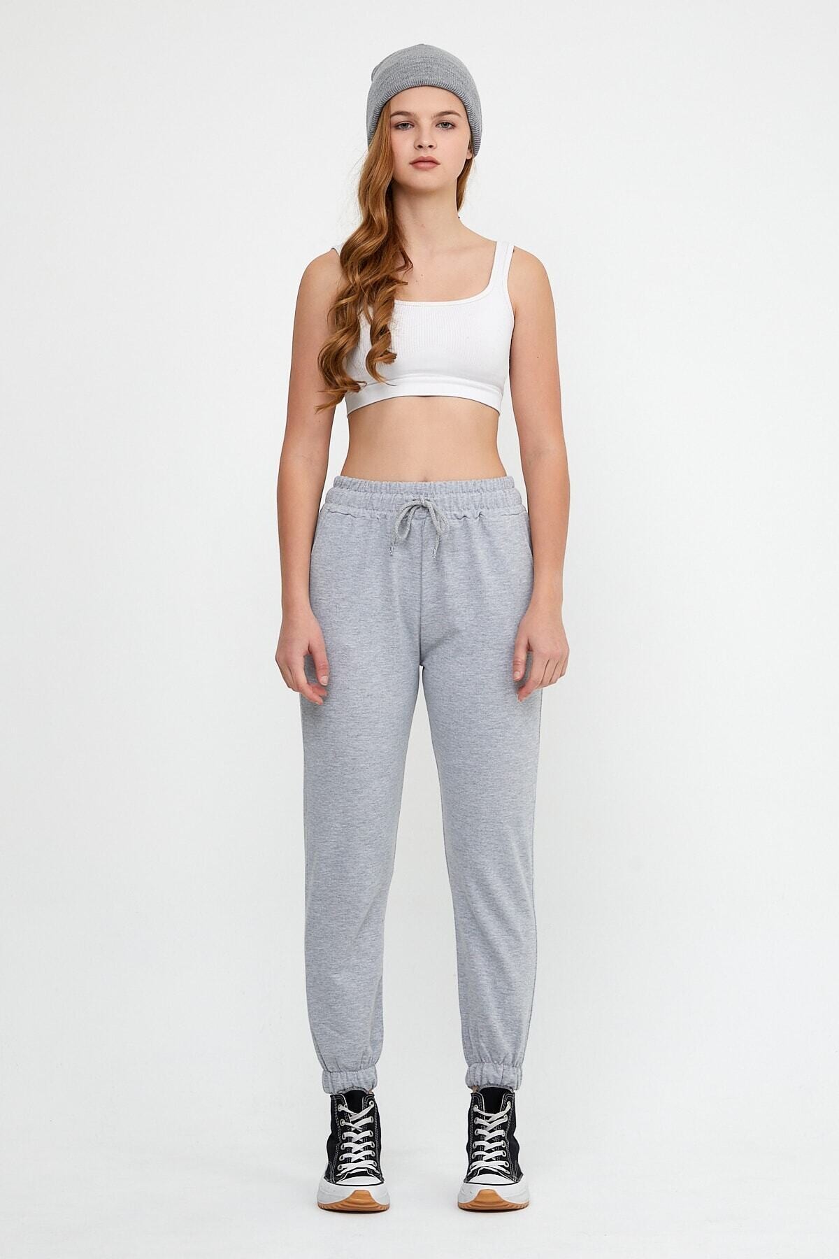 Kadın Taş Grisi Cepli Beli Paçası Lastikli Eşofman Altı HZL22W-BD1553661