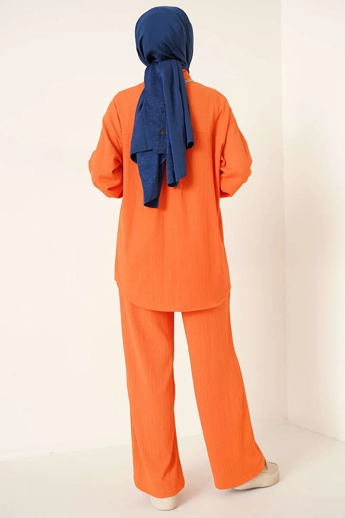 Kadın Tesettür Oranj Oversize Alt-Üst İkili Örme Takım HZL23W-BD158591