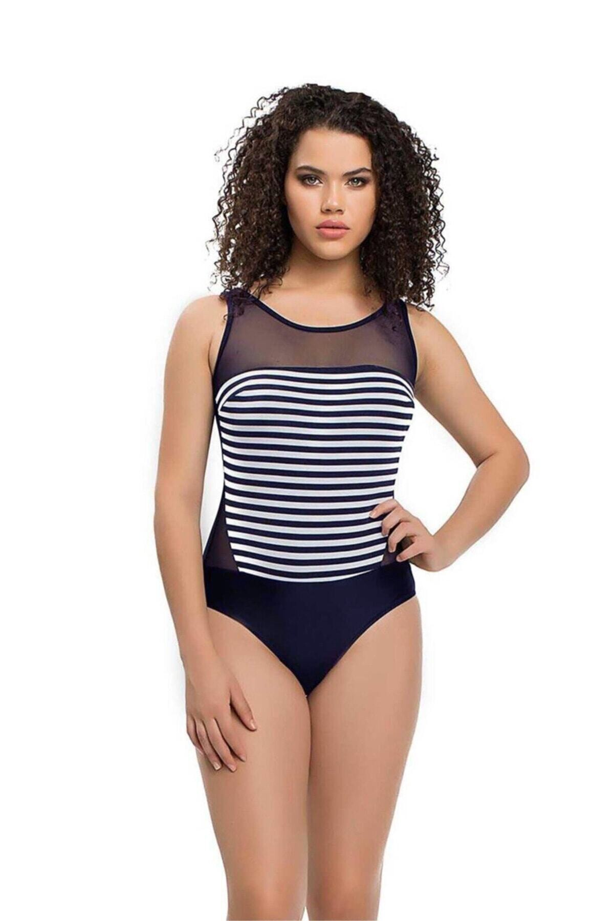 Kadın Transparan Detaylı Çizgili Mayo Armsl9813-716-2