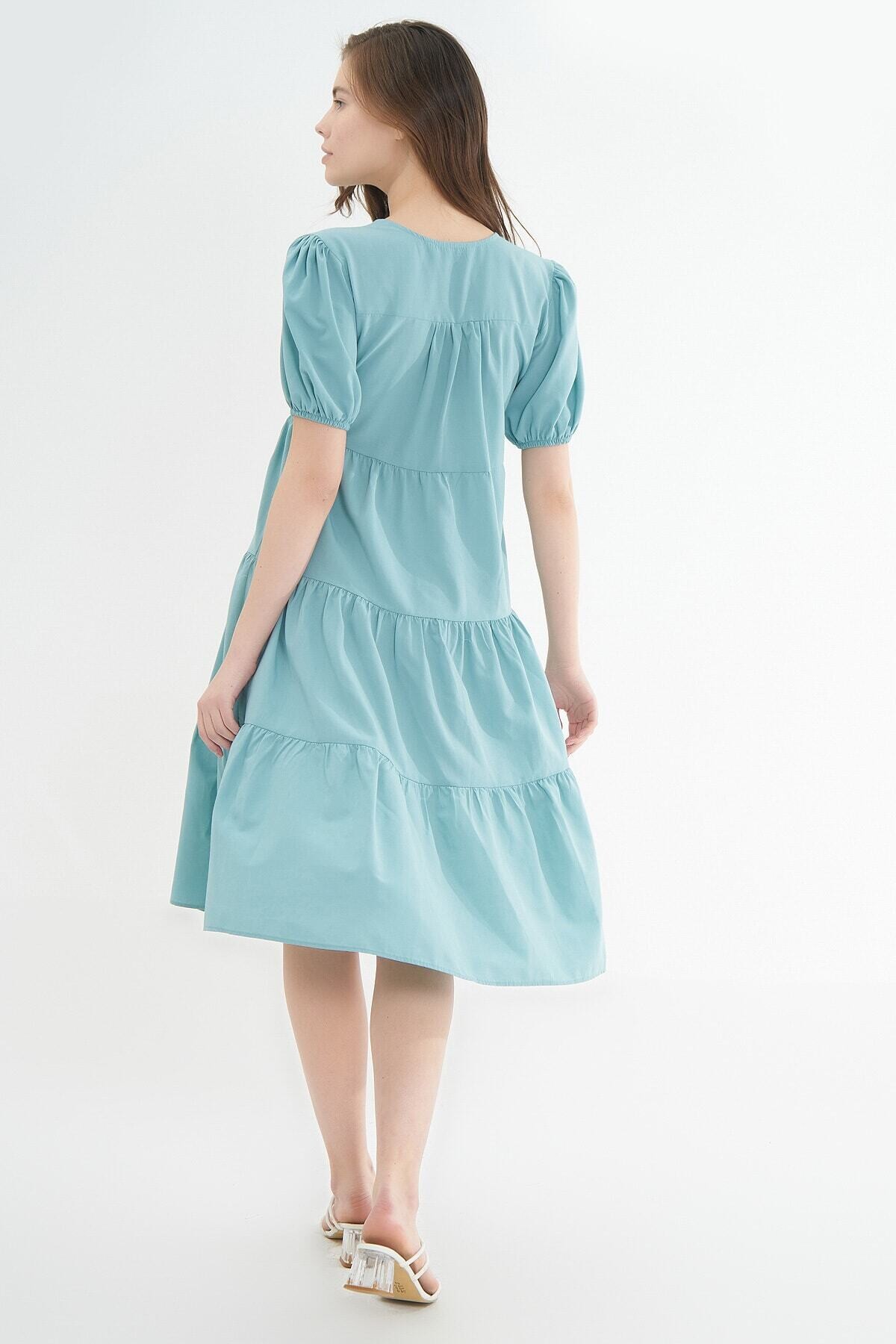 Kadın Volanlı Kısa Kollu Midi Elbise HZL21S-1937