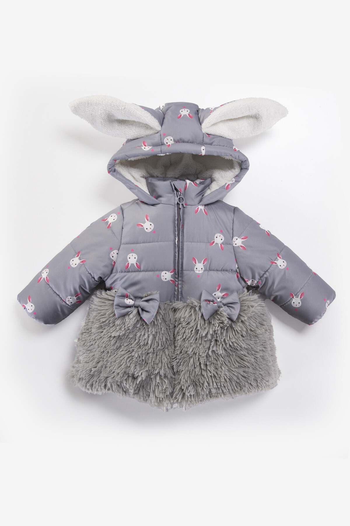 Kız Bebek-Çocuk Kaban 9-24 Ay 2-5 Yaş Kışlık Şişme Astarlı Kapüşonlu Gri Mont HZL22W-M21658