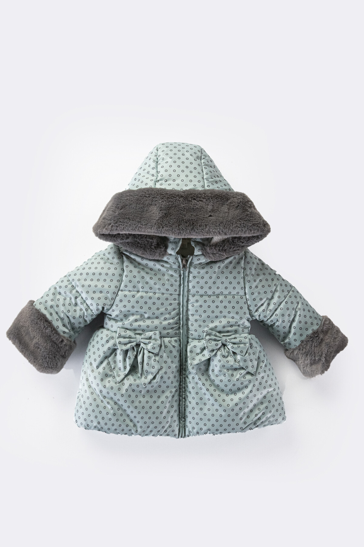 Kız Bebek Kaban 9-24 Ay Kışlık Şişme Astarlı Kürk Kapüşonlu Yeşil Mont HZL22W-M21678