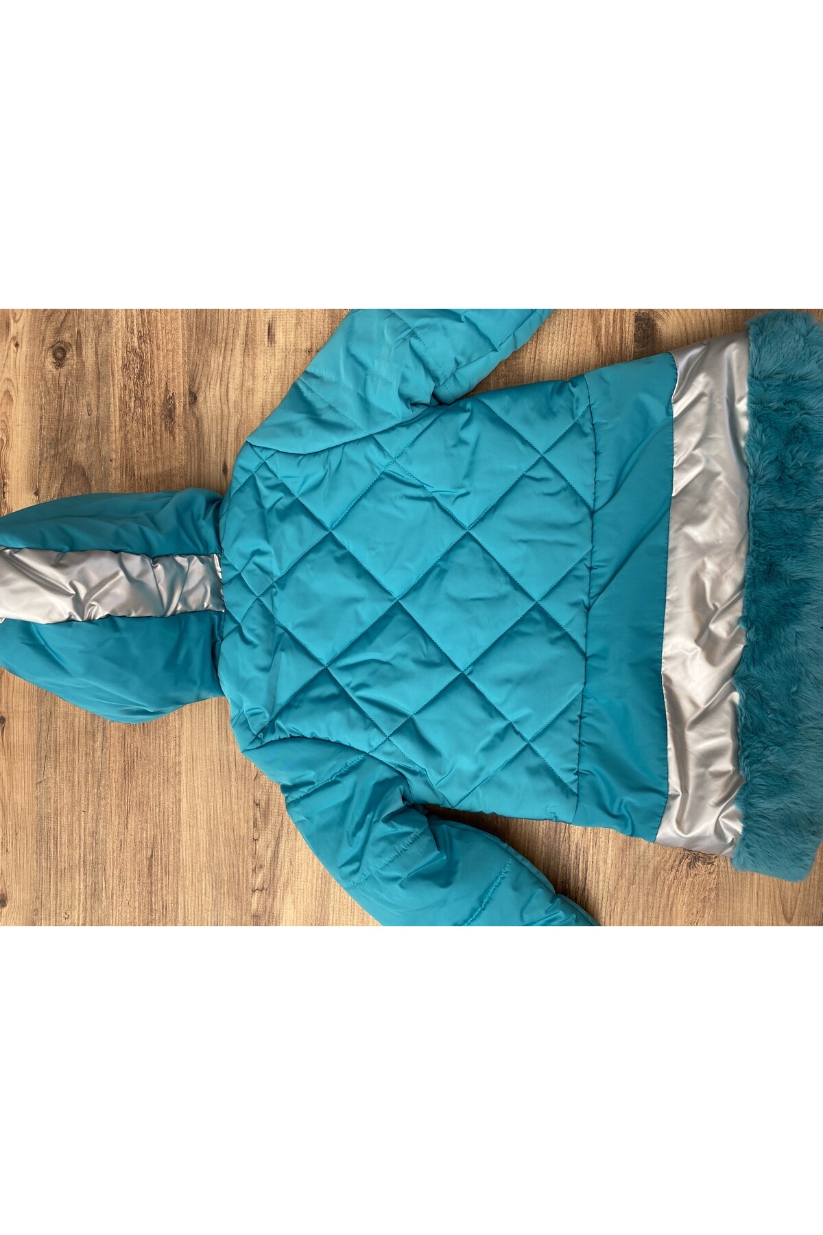 Kız Çocuk 2-9 Yaş Kışlık Şişme  Polar Astarlı Kapüşonlu Turkuaz Mont HZL22W-M20824