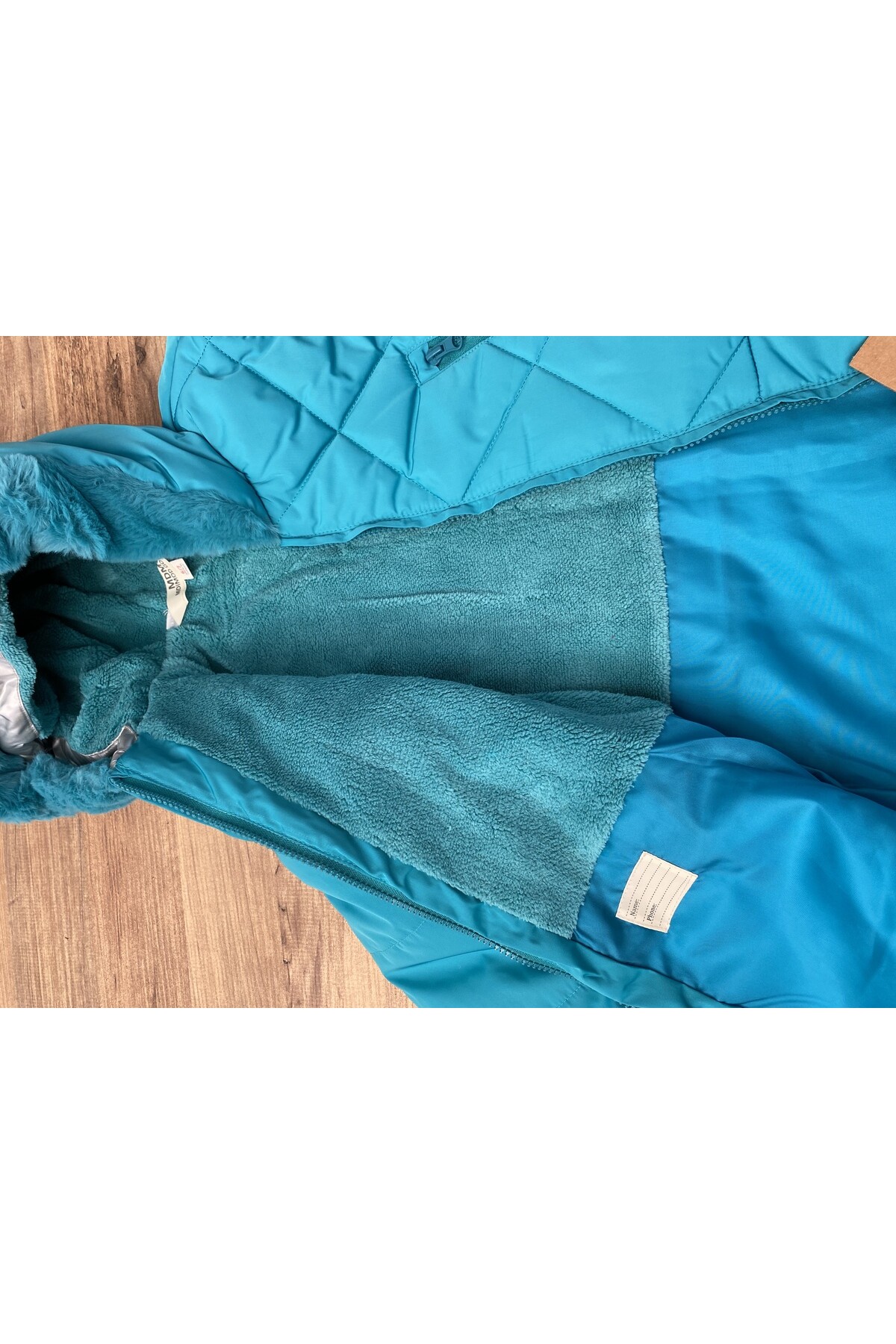 Kız Çocuk 2-9 Yaş Kışlık Şişme  Polar Astarlı Kapüşonlu Turkuaz Mont HZL22W-M20824