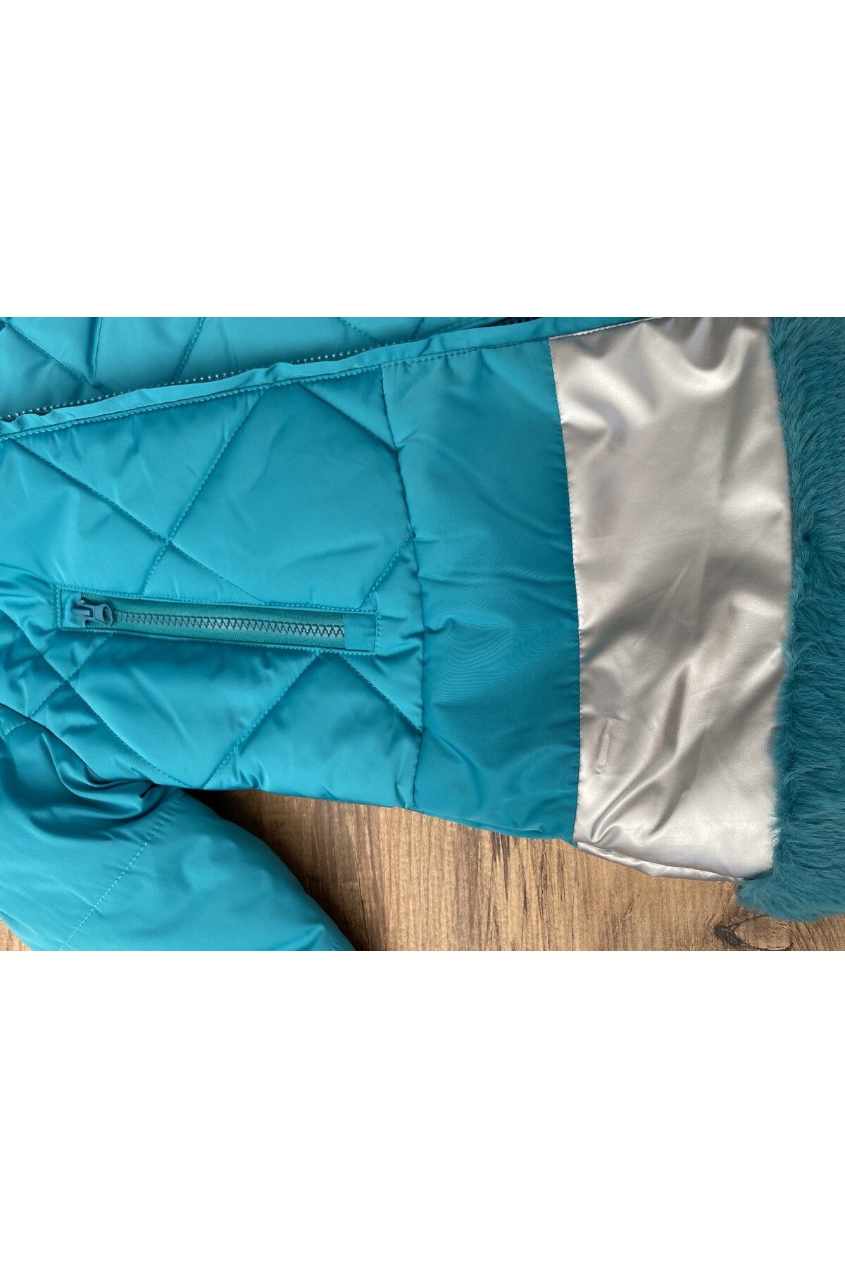 Kız Çocuk 2-9 Yaş Kışlık Şişme  Polar Astarlı Kapüşonlu Turkuaz Mont HZL22W-M20824