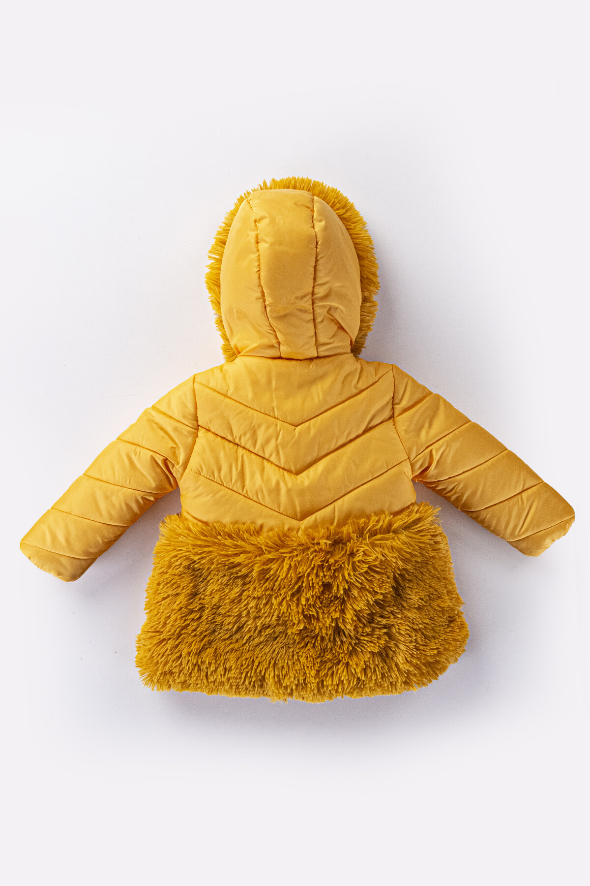 Kız Çocuk Kaban 2-5 Yaş Kışlık Şişme Astarlı Kürk Kapüşonlu Hardal Mont HZL22W-M21660