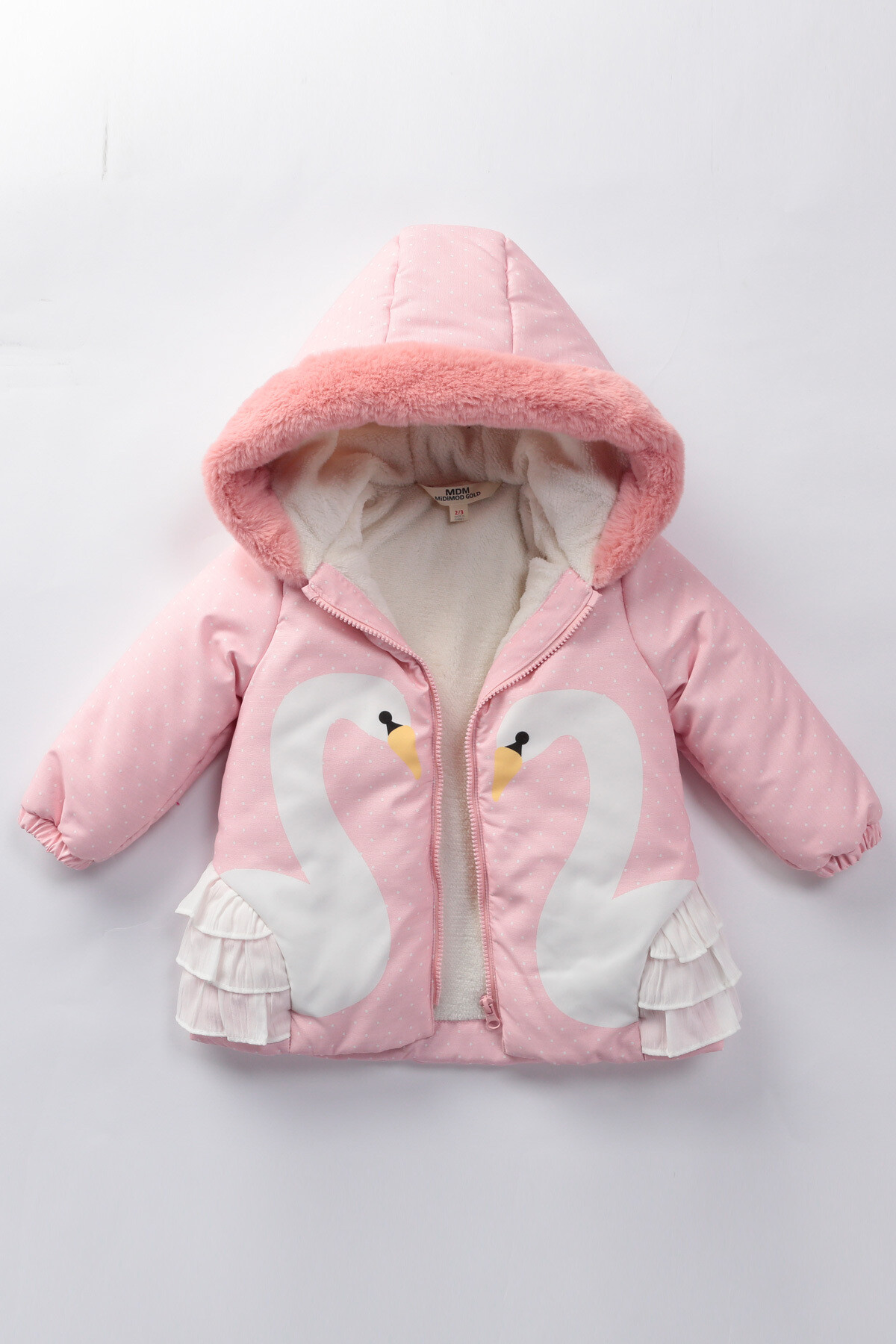Kız Çocuk Kaban 2-5 Yaş Kışlık Şişme Astarlı Kürk Kapüşonlu Pembe Mont
