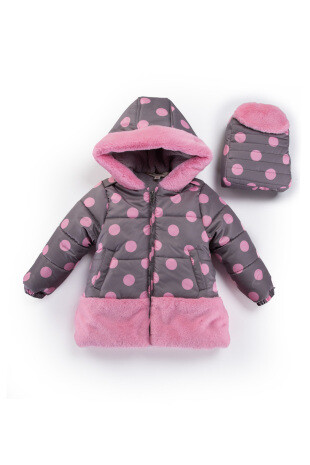 Kız Çocuk Kaban 2-5 Yaş Kışlık Şişme Astarlı Kürk Kapüşonlu Sırt Çantalı Füme Mont HZL22W-M21657