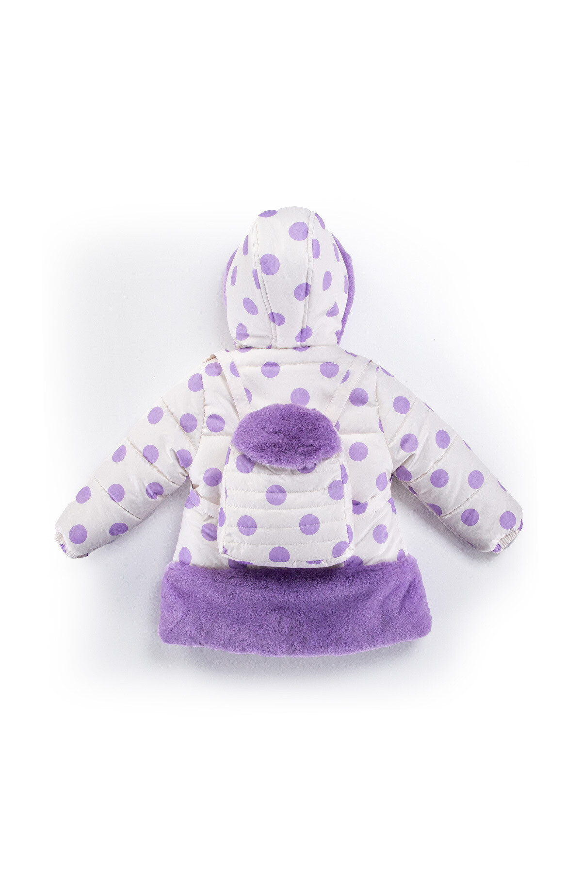 Kız Çocuk Kaban 2-5 Yaş Kışlık Şişme Astarlı Kürk Kapüşonlu Sırt Çantalı Ekru Mont HZL22W-M21657