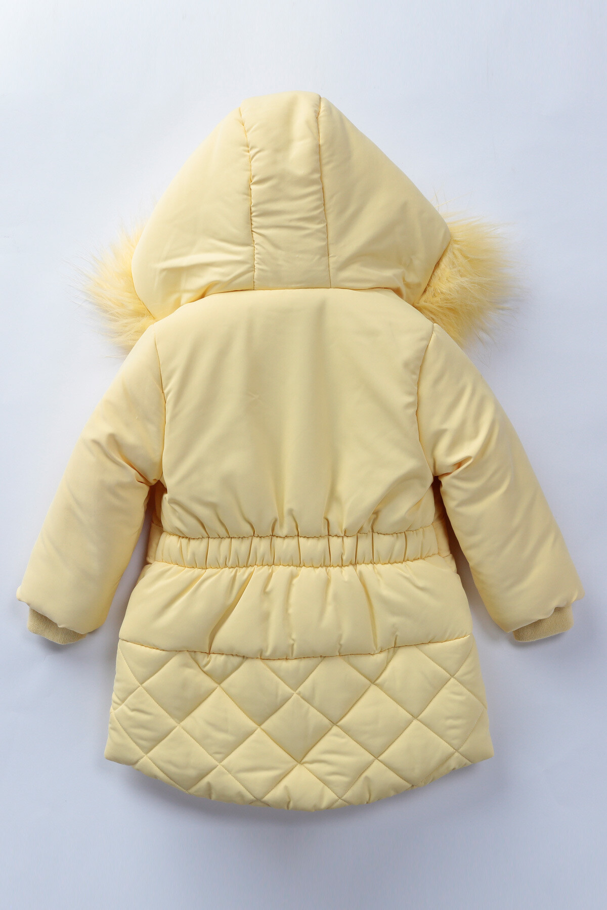 Kız Çocuk Kaban 2-9 Yaş Kışlık Şişme Peluş Astarlı Kürk Kapüşonlu Sarı Mont HZL22W-M21644
