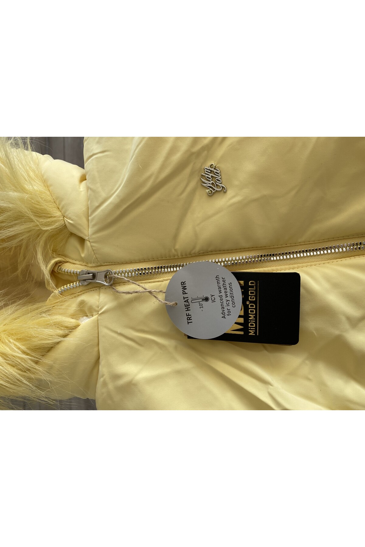 Kız Çocuk Kaban 2-9 Yaş Kışlık Şişme Peluş Astarlı Kürk Kapüşonlu Sarı Mont HZL22W-M21644