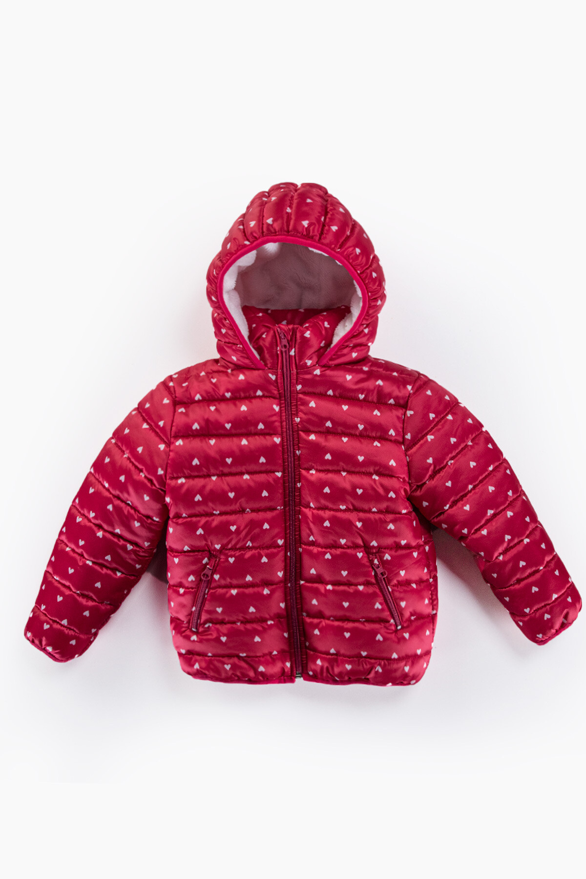 Kız Çocuk Kaban 6-10 Yaş Kışlık Şişme Peluş Astarlı Kapüşonlu Fuşya Mont HZL22W-M21639