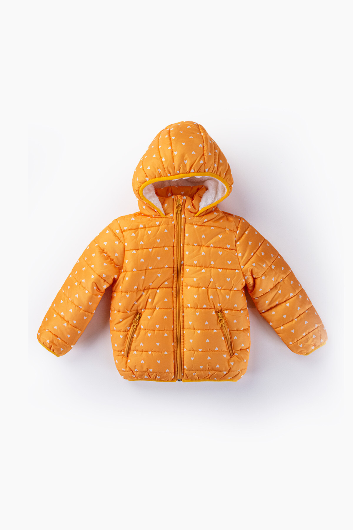Kız Çocuk Kaban 6-10 Yaş Kışlık Şişme Peluş Astarlı Kapüşonlu Hardal Mont HZL22W-M21639