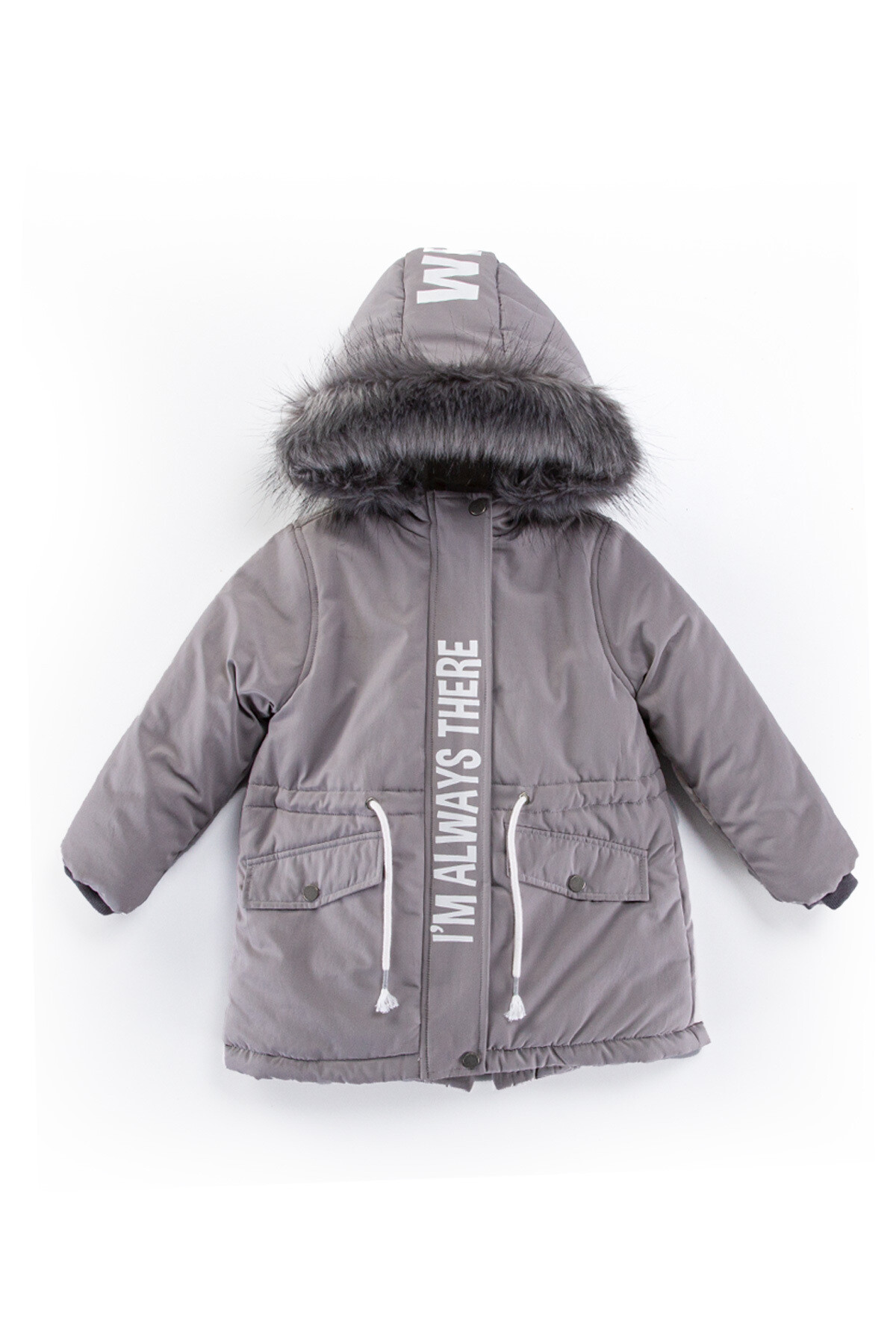 Kız Çocuk Kaban 6-13 Yaş Kışlık Şişme Astarlı Yakası Kürk Kapüşonlu Gri Mont HZL22W-M21642