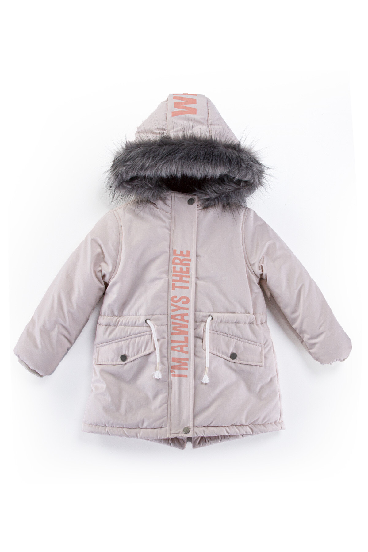 Kız Çocuk Kaban 6-13 Yaş Kışlık Şişme Astarlı Yakası Kürk Kapüşonlu Bej Mont HZL22W-M21642