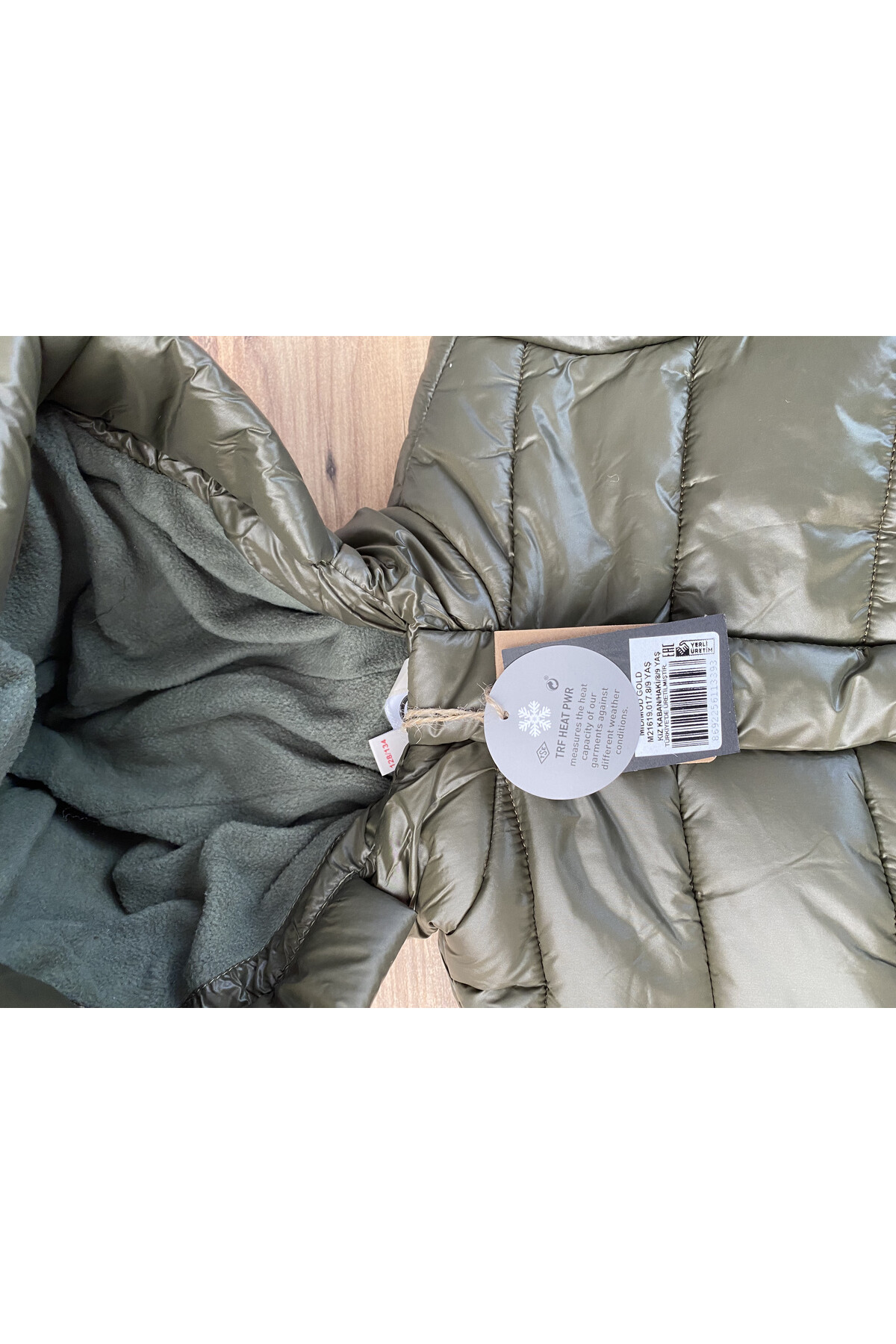 Kız Çocuk Kaban 6-9 Yaş Kışlık Şişme Polar Astarlı Kapüşonlu Haki Mont HZL22W-M21619