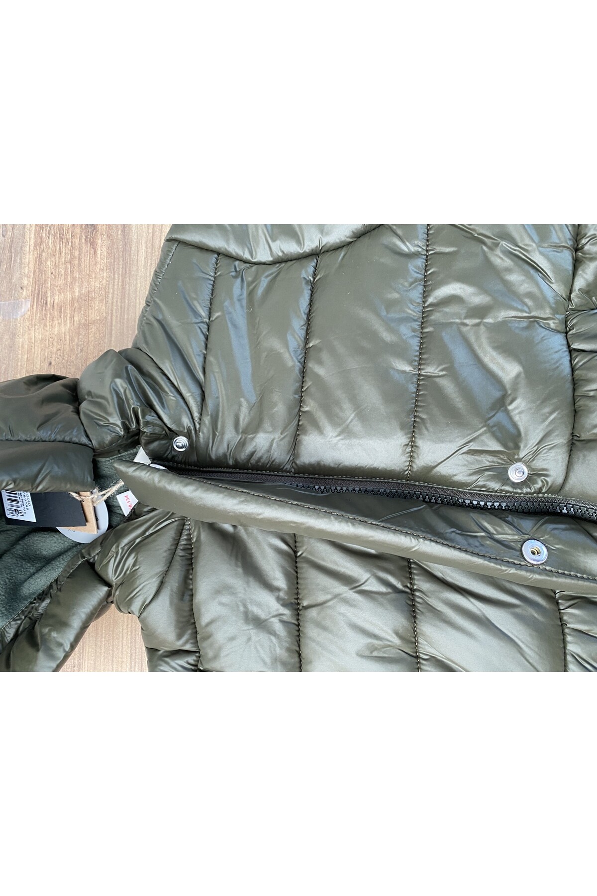 Kız Çocuk Kaban 6-9 Yaş Kışlık Şişme Polar Astarlı Kapüşonlu Haki Mont HZL22W-M21619