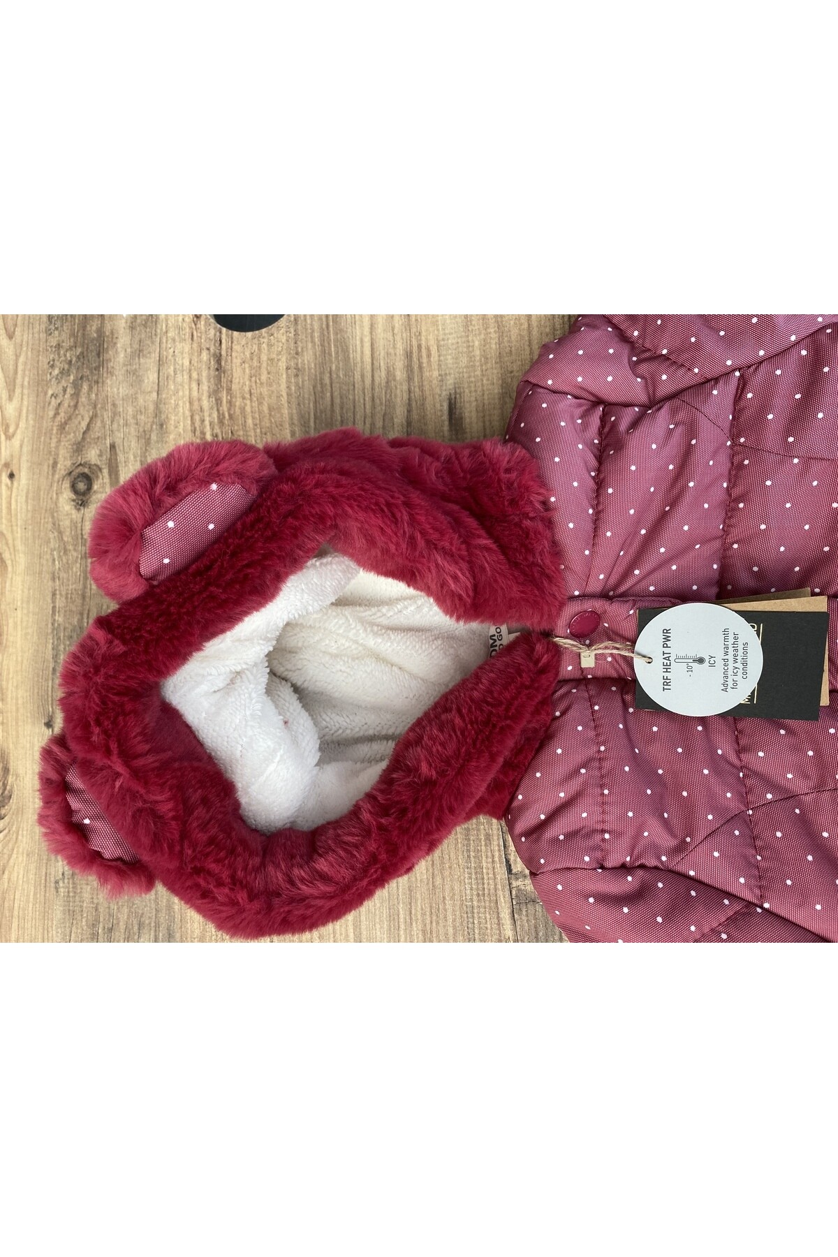 Kız Çocuk Kaban 9-24 Ay ve 2-5 Yaş Kışlık Şişme Astarlı Kürk Kapüşonlu Vişne Mont HZL22W-M21663