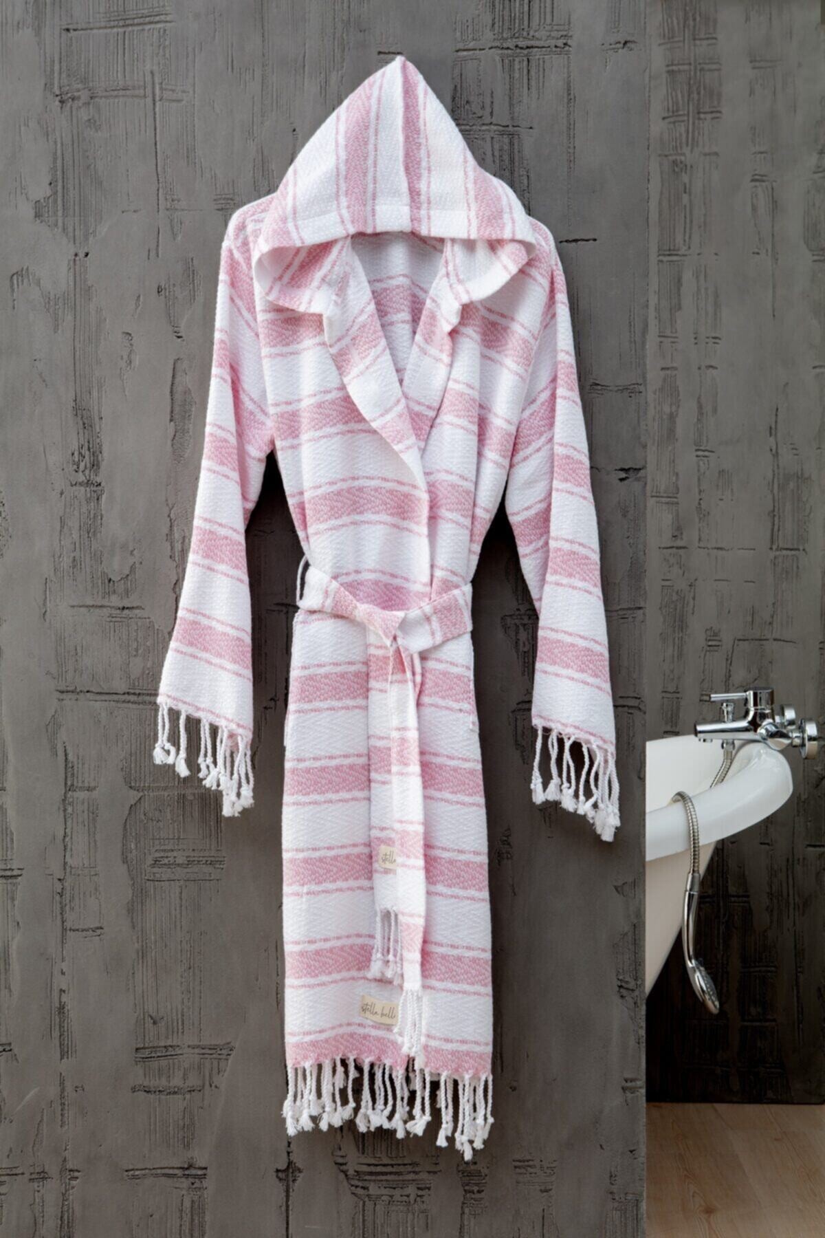 Peştamal Bornoz El Dokuması Pamira Desen Pembe Renk