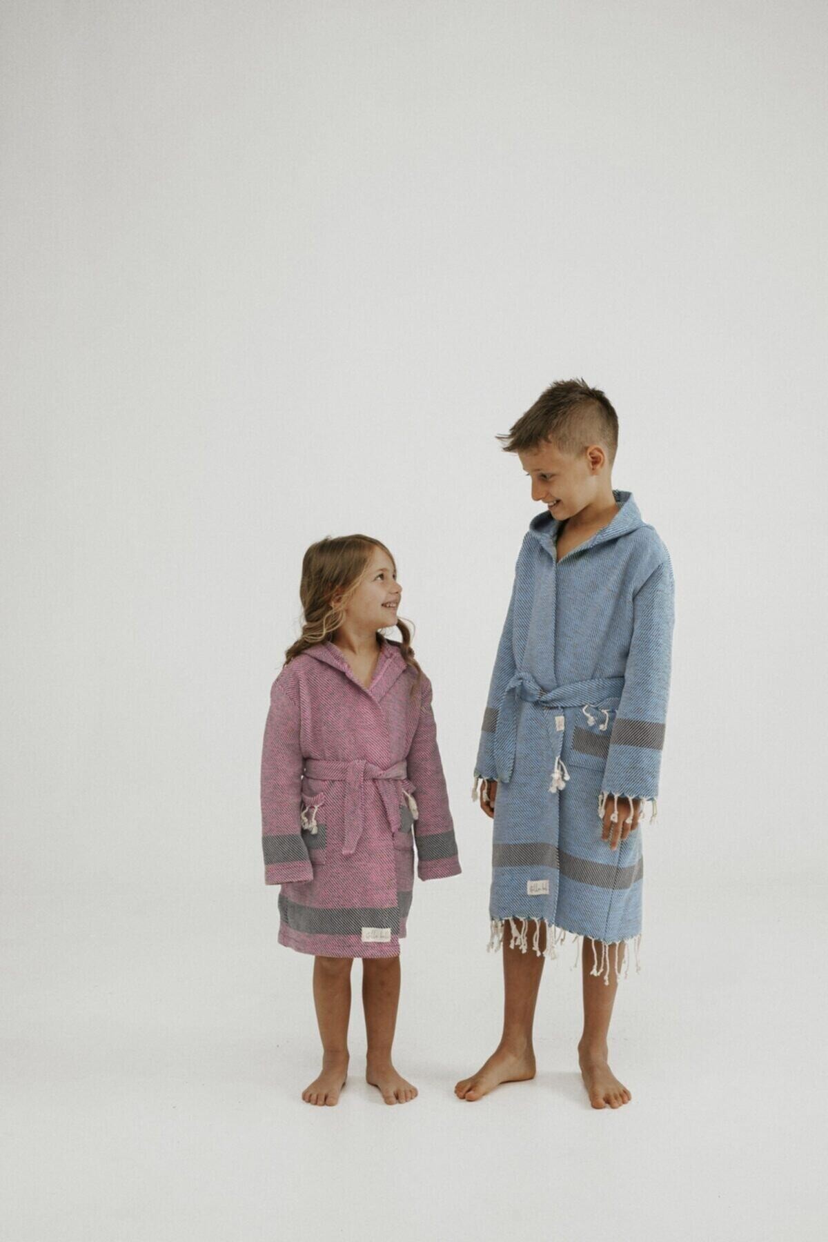 Peştamal Çocuk Bornozu El Dokuması Limyra Desen Royal Renk