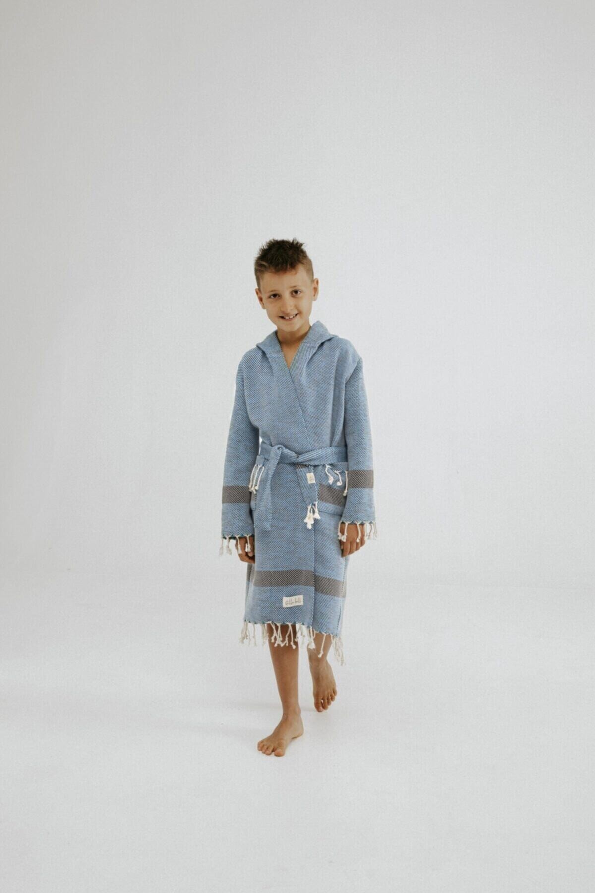 Peştamal Çocuk Bornozu El Dokuması Limyra Desen Royal Renk