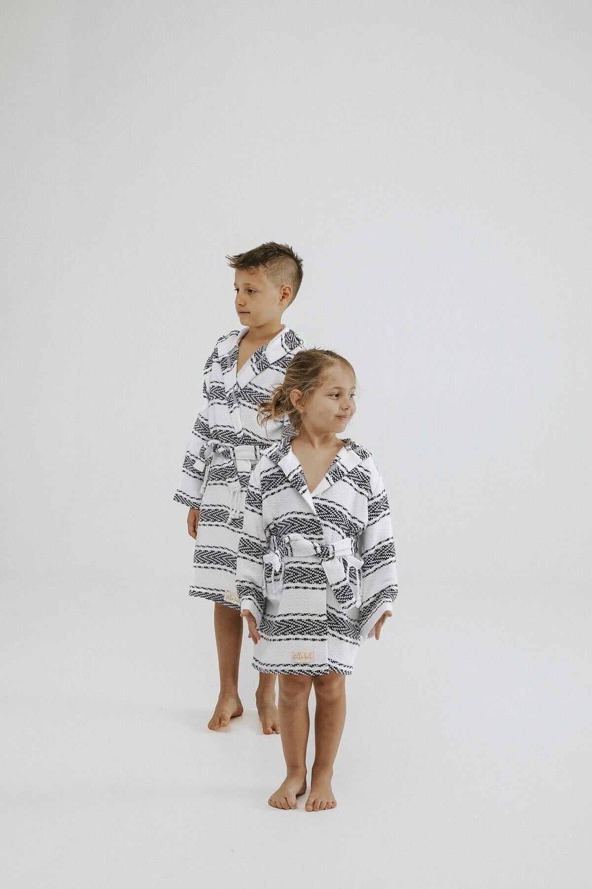 Peştamal Çocuk Bornozu El Dokuması Pamira Desen Navy Renk